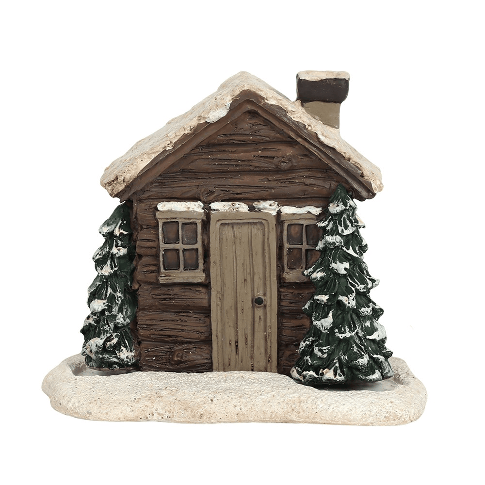 Decorative log cabin incense burner with a winter woodland design, perfect for Christmas gifts and cosy home decor