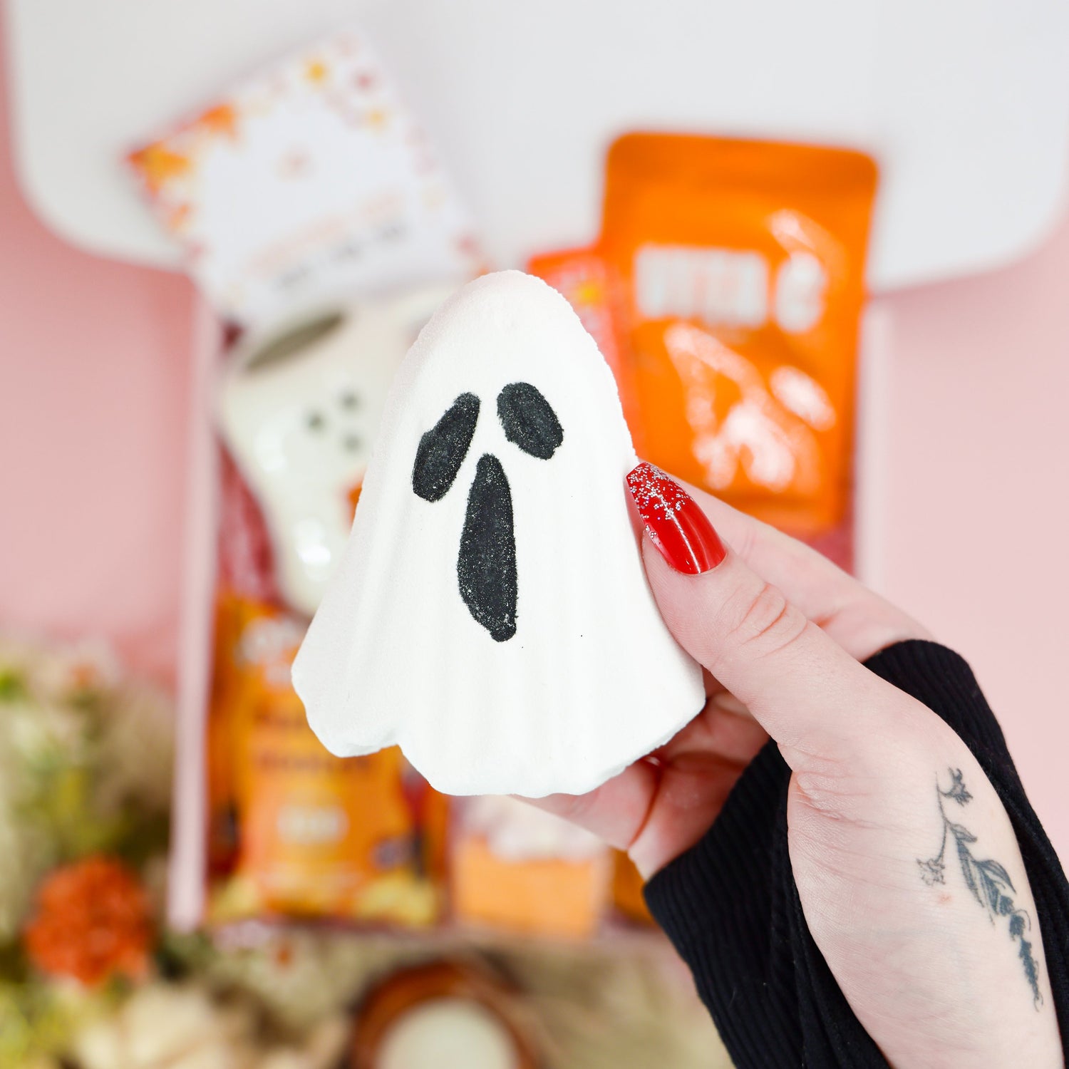 Autumn gifts for her – Haunted Autumn Box with hot chocolate stirrer and popcorn
