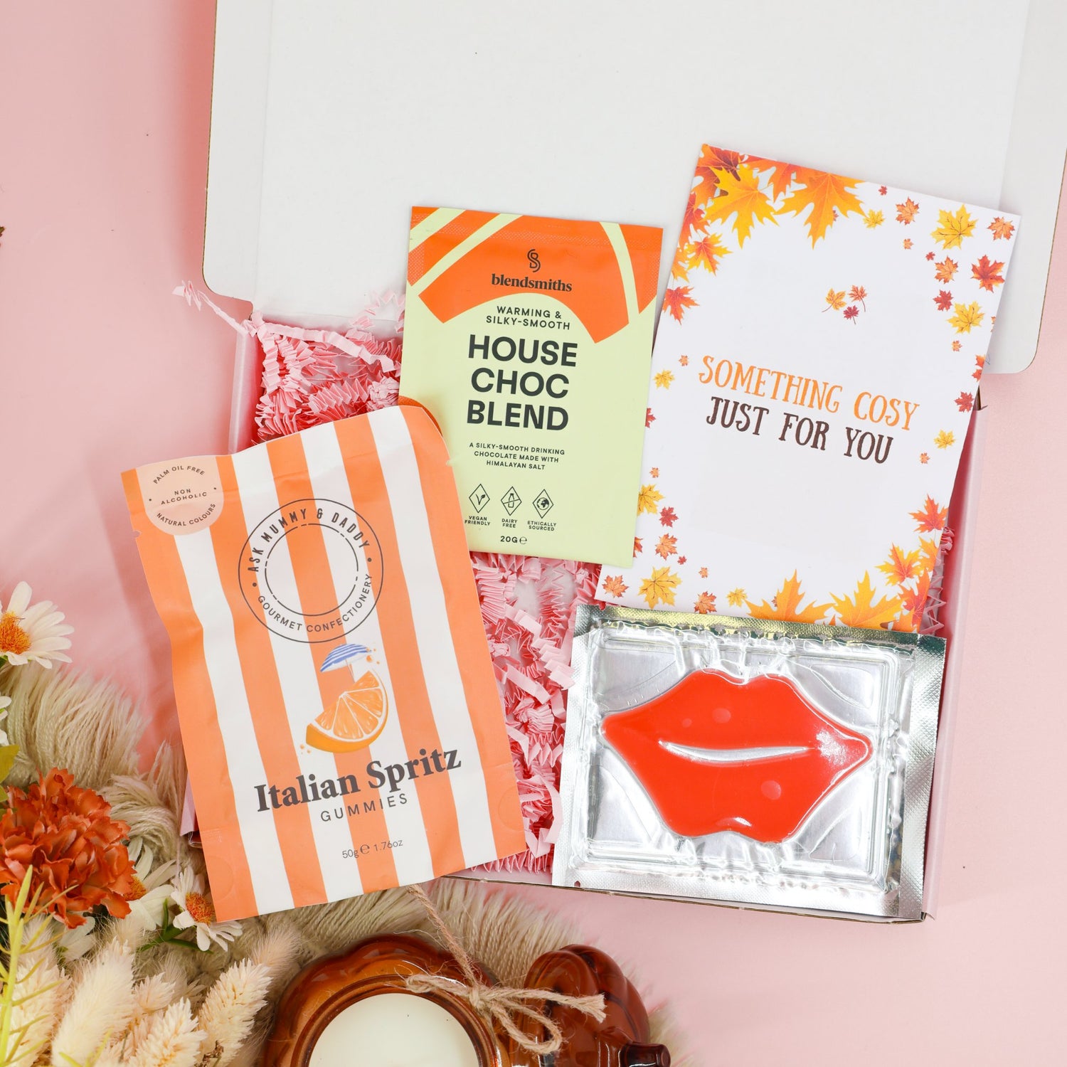 Autumn treats gift box – Italian Spritz gummies, hot chocolate blend, and lip mask