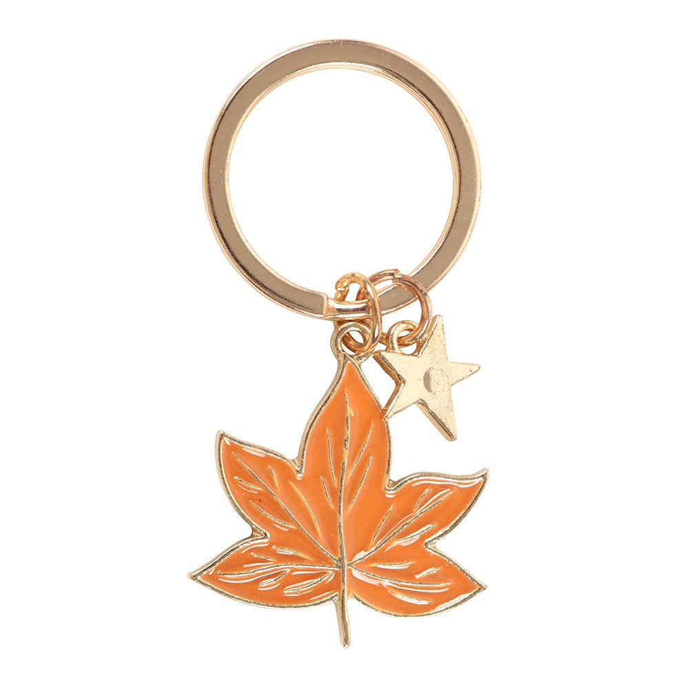 Autumn gifts for her – seasonal enamel leaf keyring in warm autumn orange