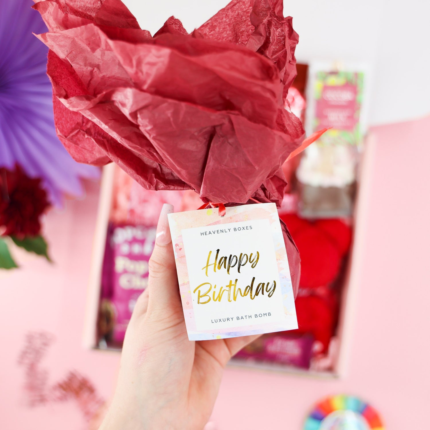 Luxury Burgundy Bliss Birthday hamper – cosy socks, chocolate, and birthday treats