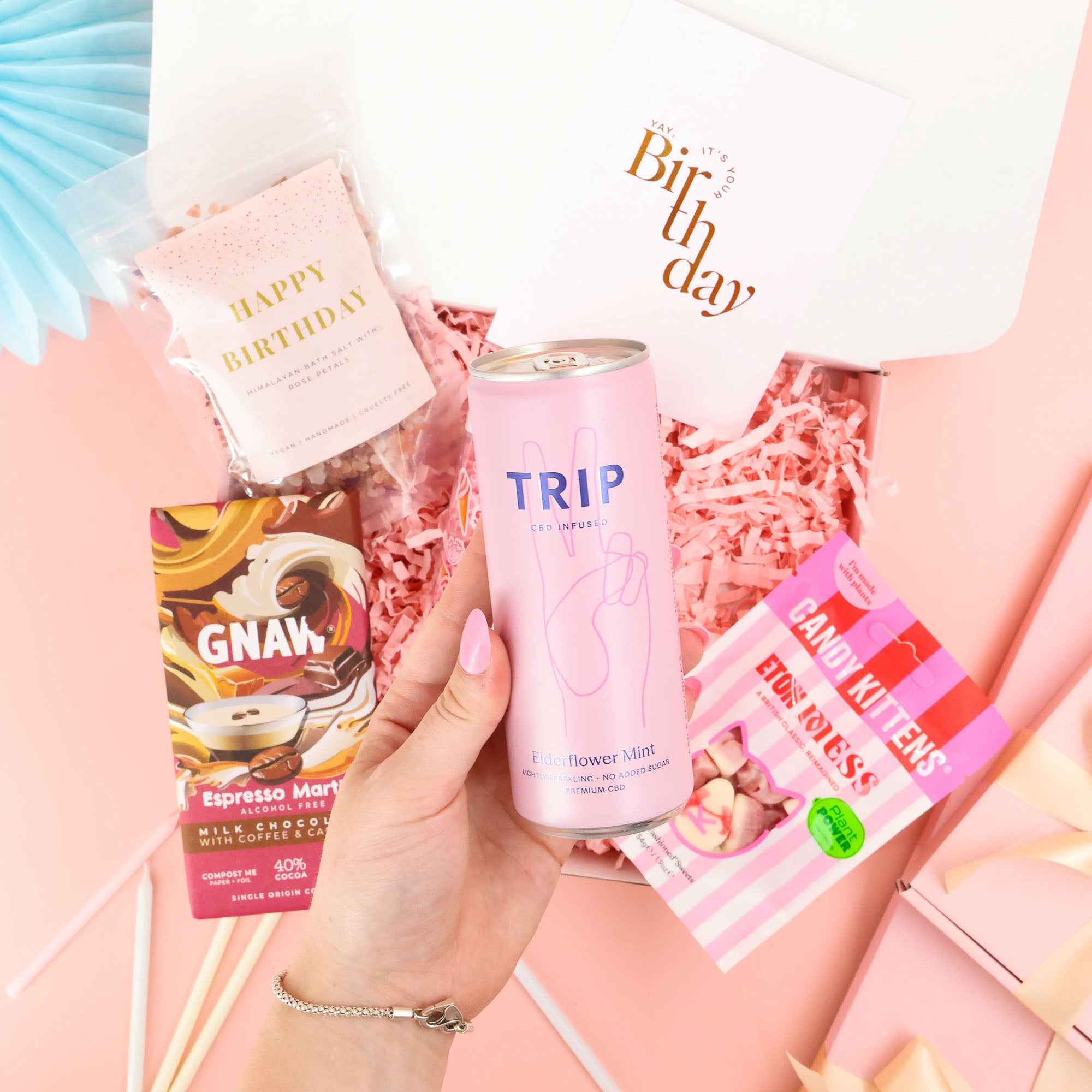 birthday gift – self care birthday gift box with snacks and skincare