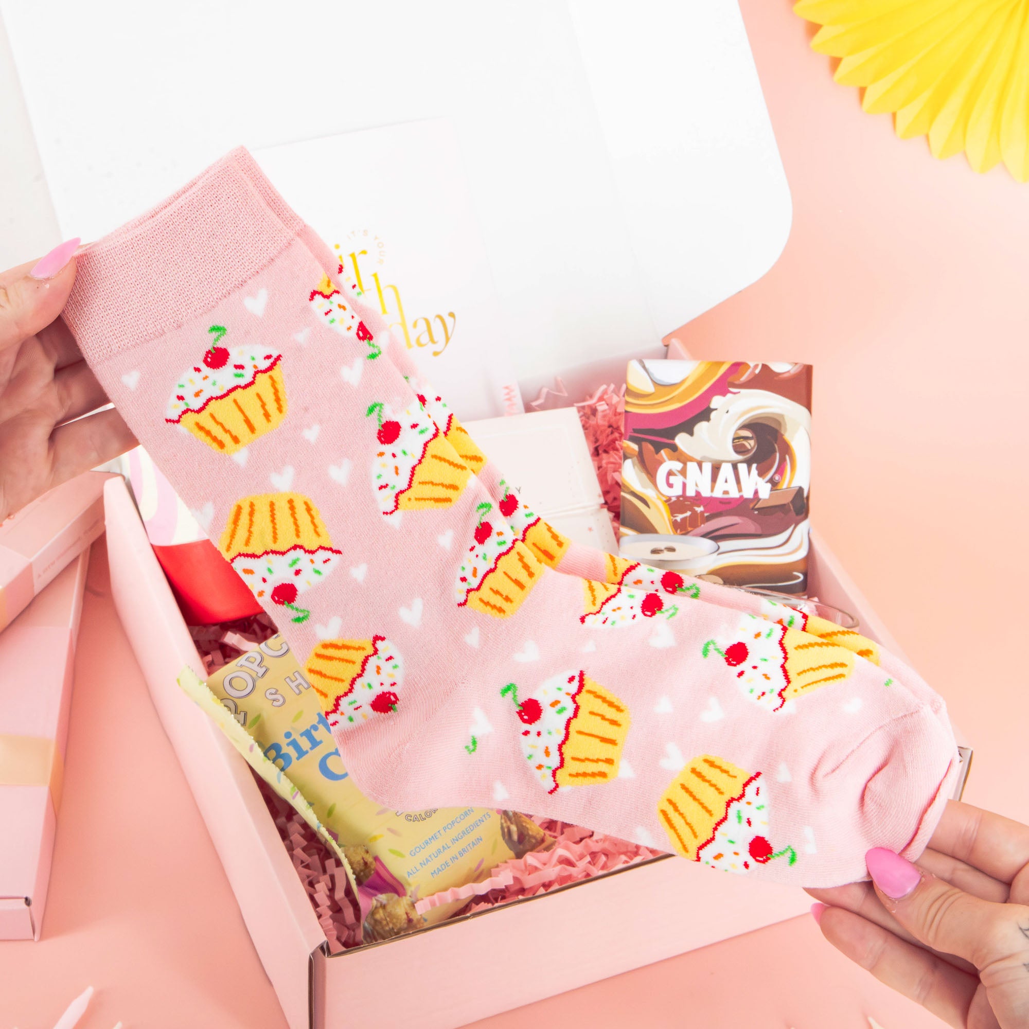 birthday gift box – thoughtful birthday care package with candle and chocolate