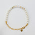 Bride Gold and Pearl Beaded Bracelet featuring glossy faux pearls and gold-lettered beads spelling “BRIDE,” perfect for bridal showers and pre-wedding celebrations.