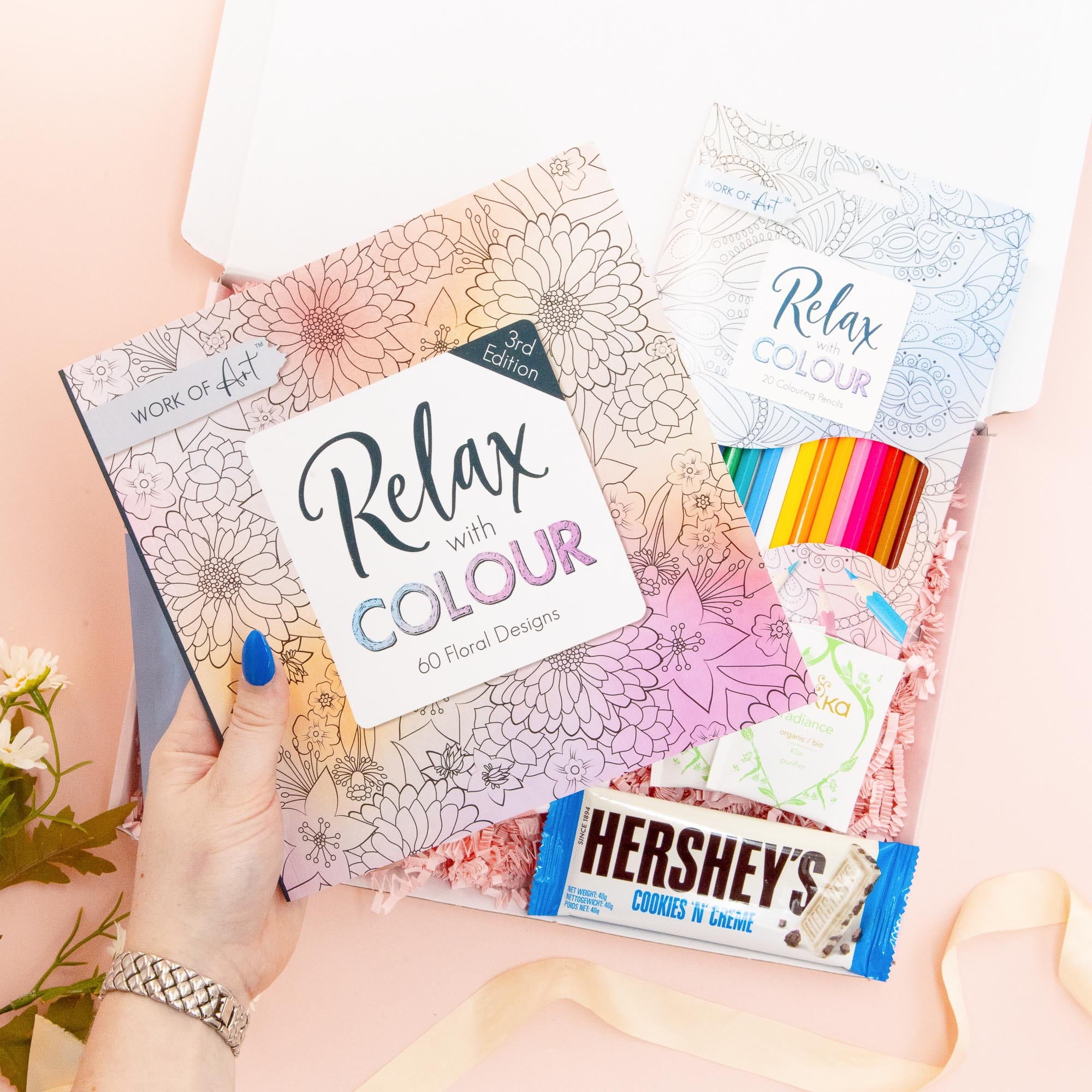 Self Care Gifts – thoughtful gift box for her with cosy socks, colouring set and soothing treats