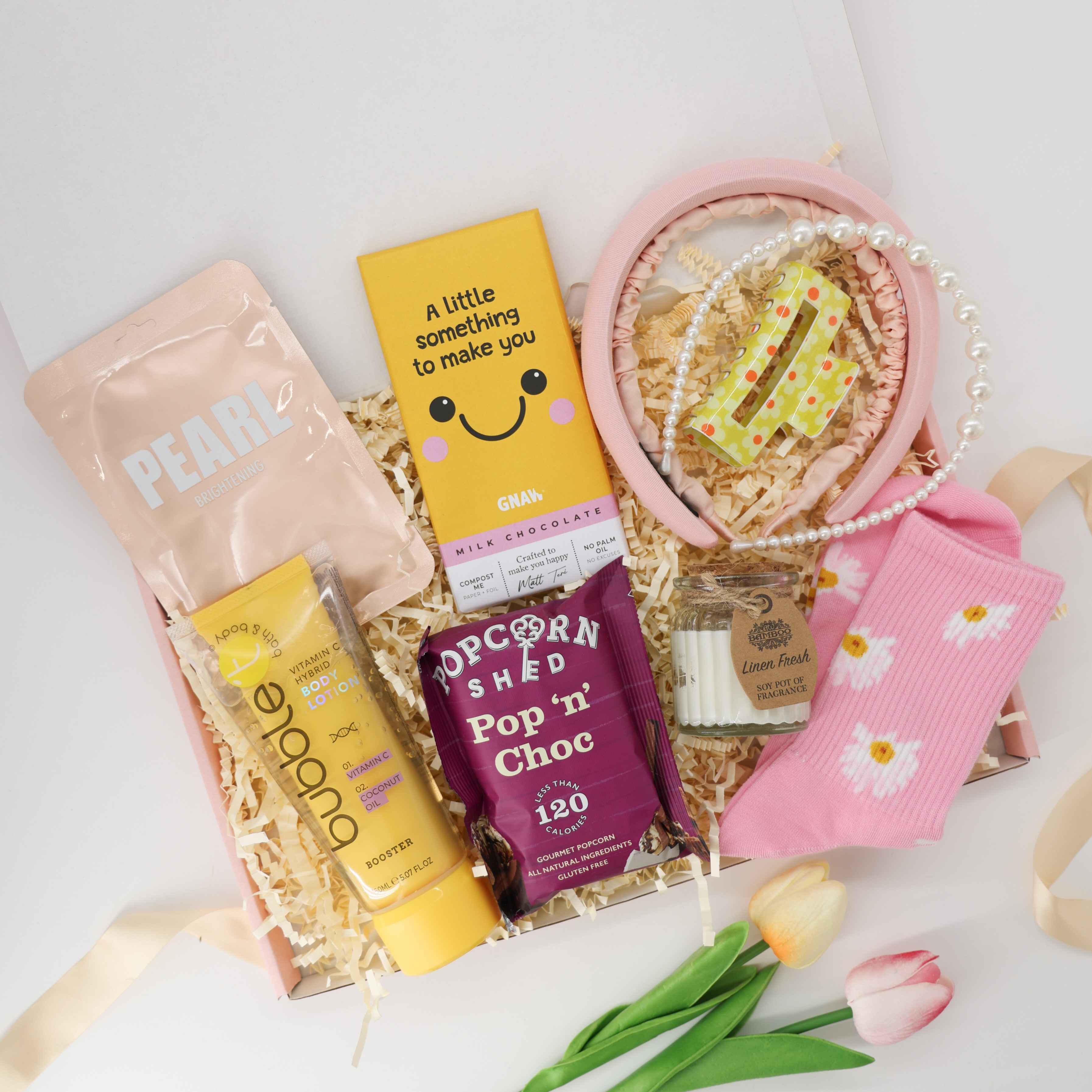 Cheer up gift box for her – You Deserve a Smile with pink pamper items