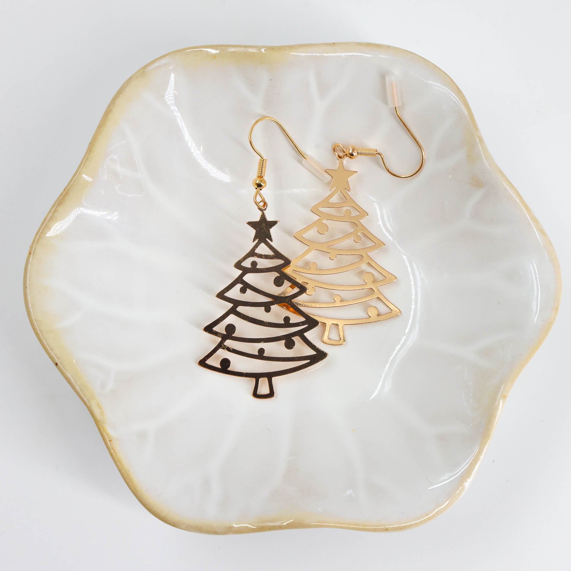 Christmas Gift – Golden Pine Tree Earrings with festive gold tree design