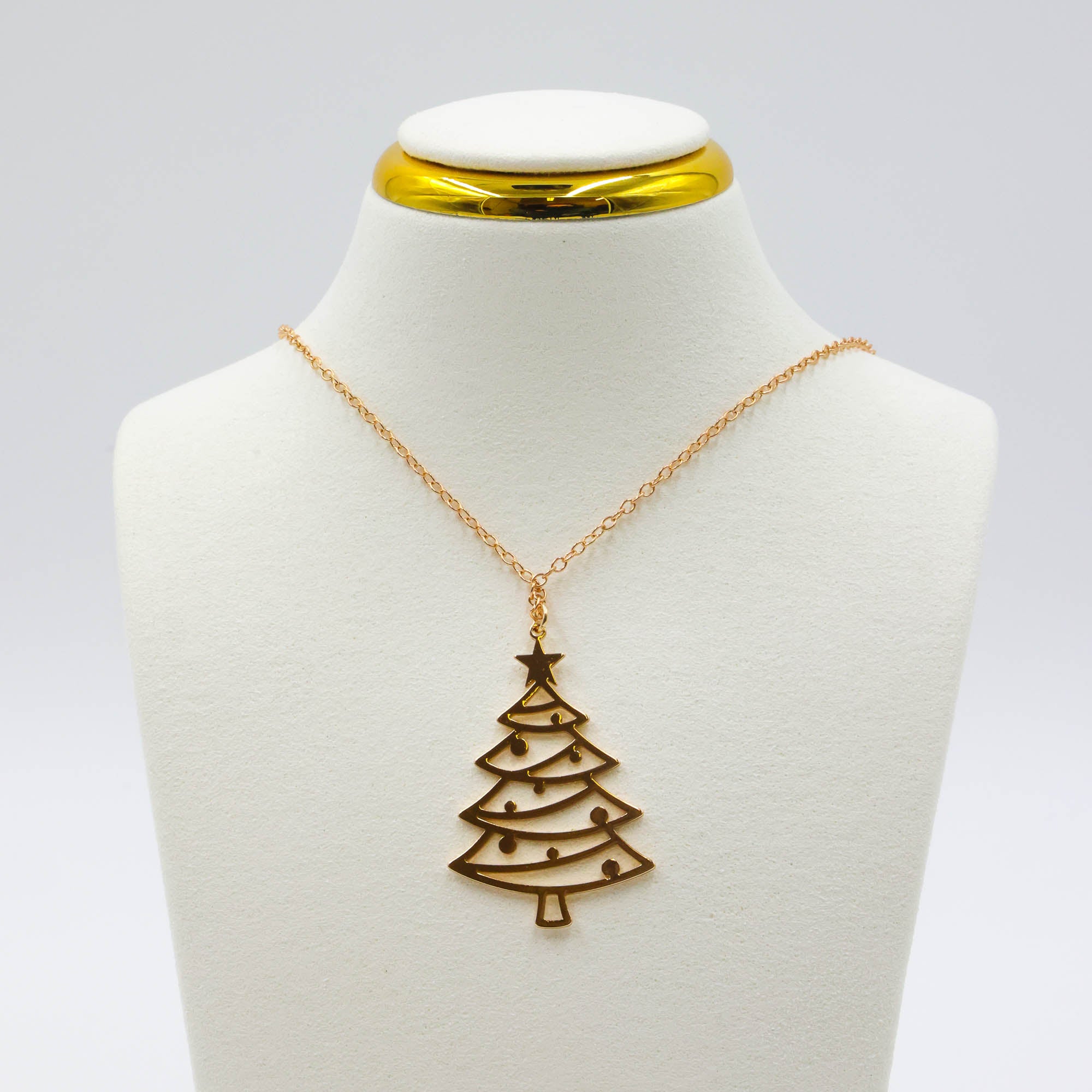 Christmas Gift – Golden Pine Tree Necklace with festive gold tree pendant