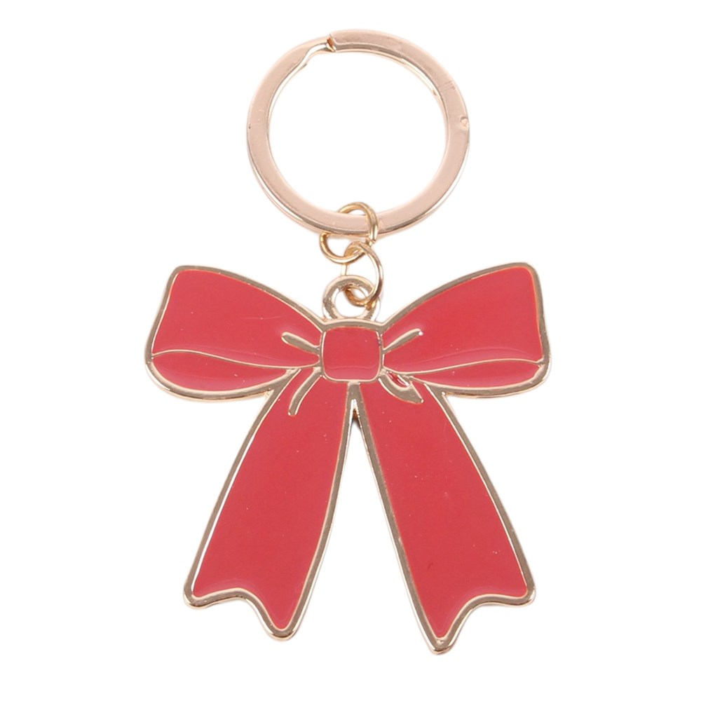 Christmas stocking filler – festive red bow keyring with gold-toned keyring attachment