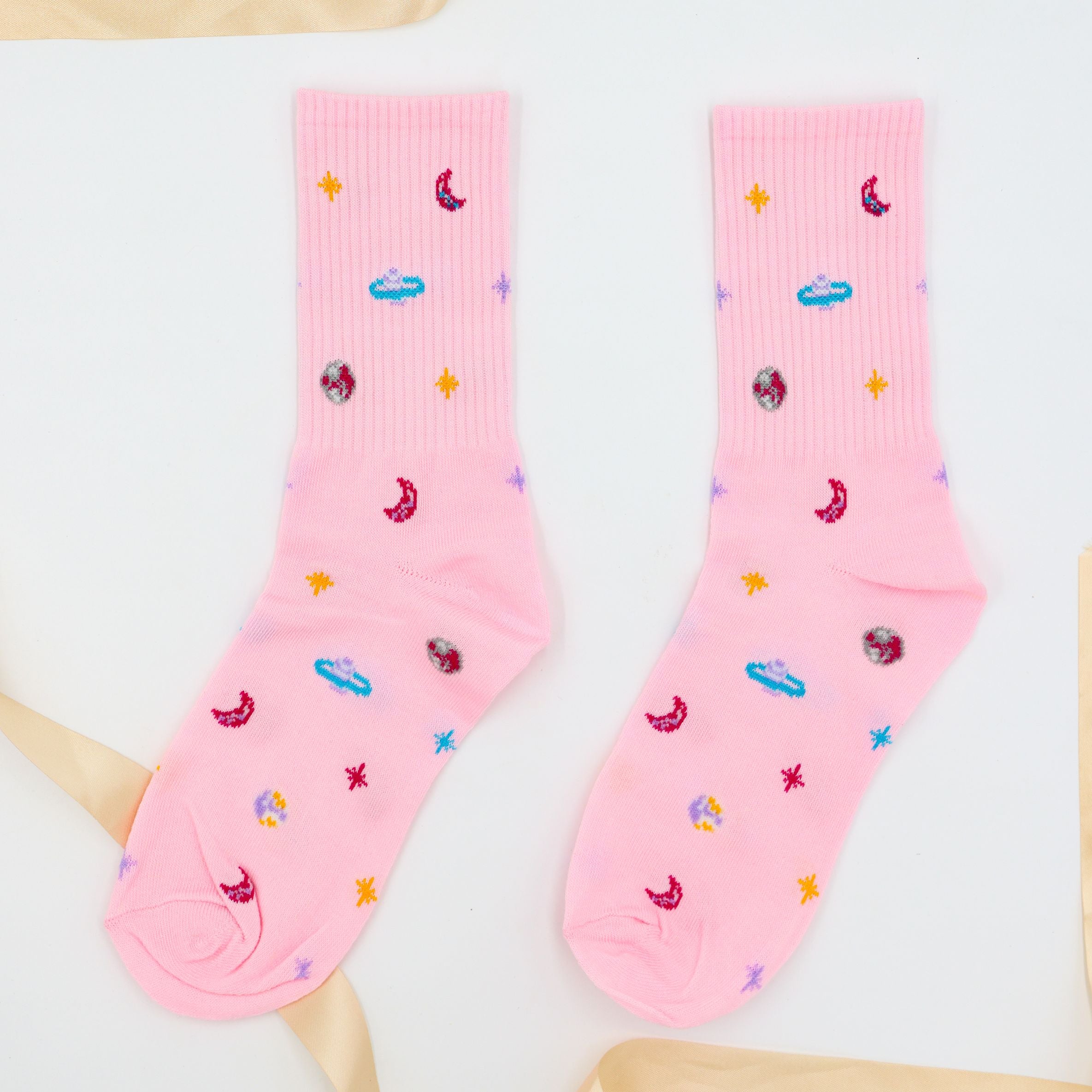 Cosy gifts for her – Pink Cosmic Dreams Socks with moons and stars