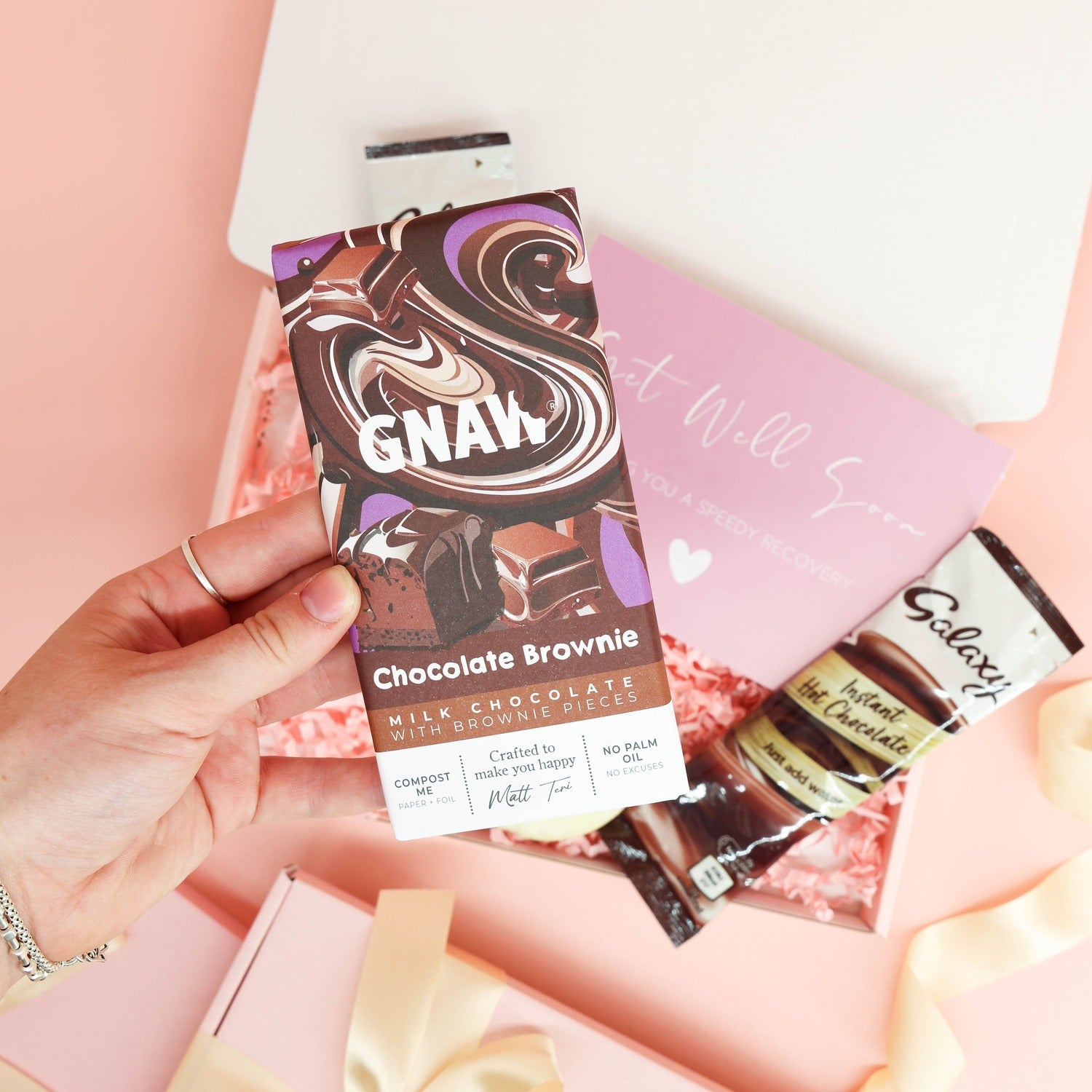 get well soon gift – Sweet Hugs and Get Well Wishes Box with chocolate, hot chocolate and hug biscuit