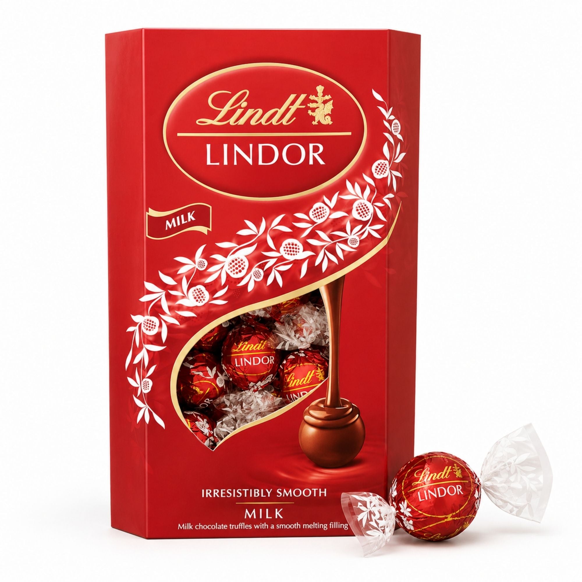 Gifts for her – Lindt Lindor milk chocolate truffle box with red packaging and smooth melting chocolate centres