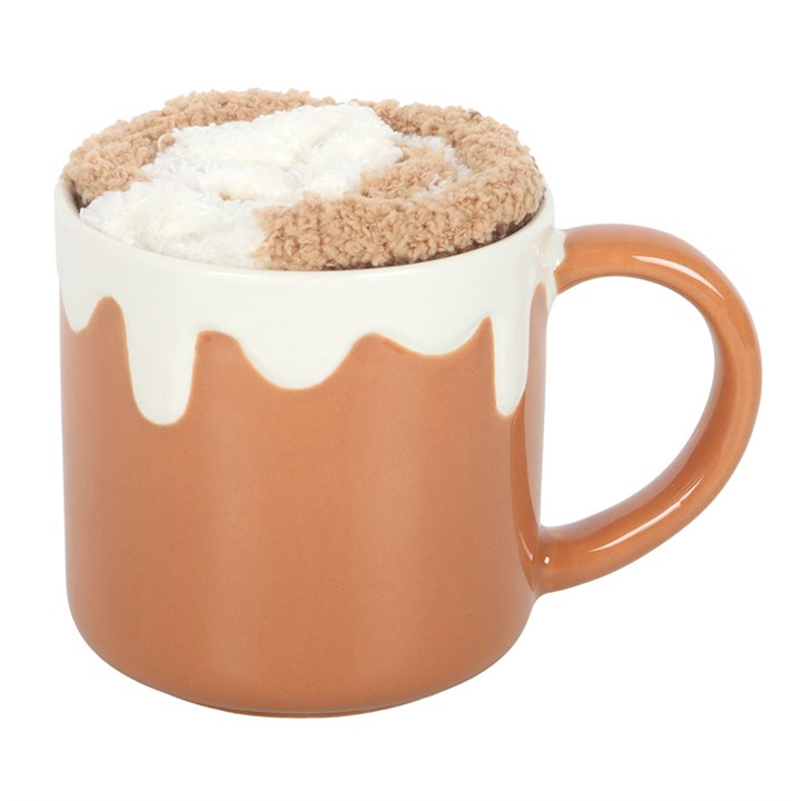Gifts for her – ceramic Cinnamon Roll Mug with cosy socks inside
