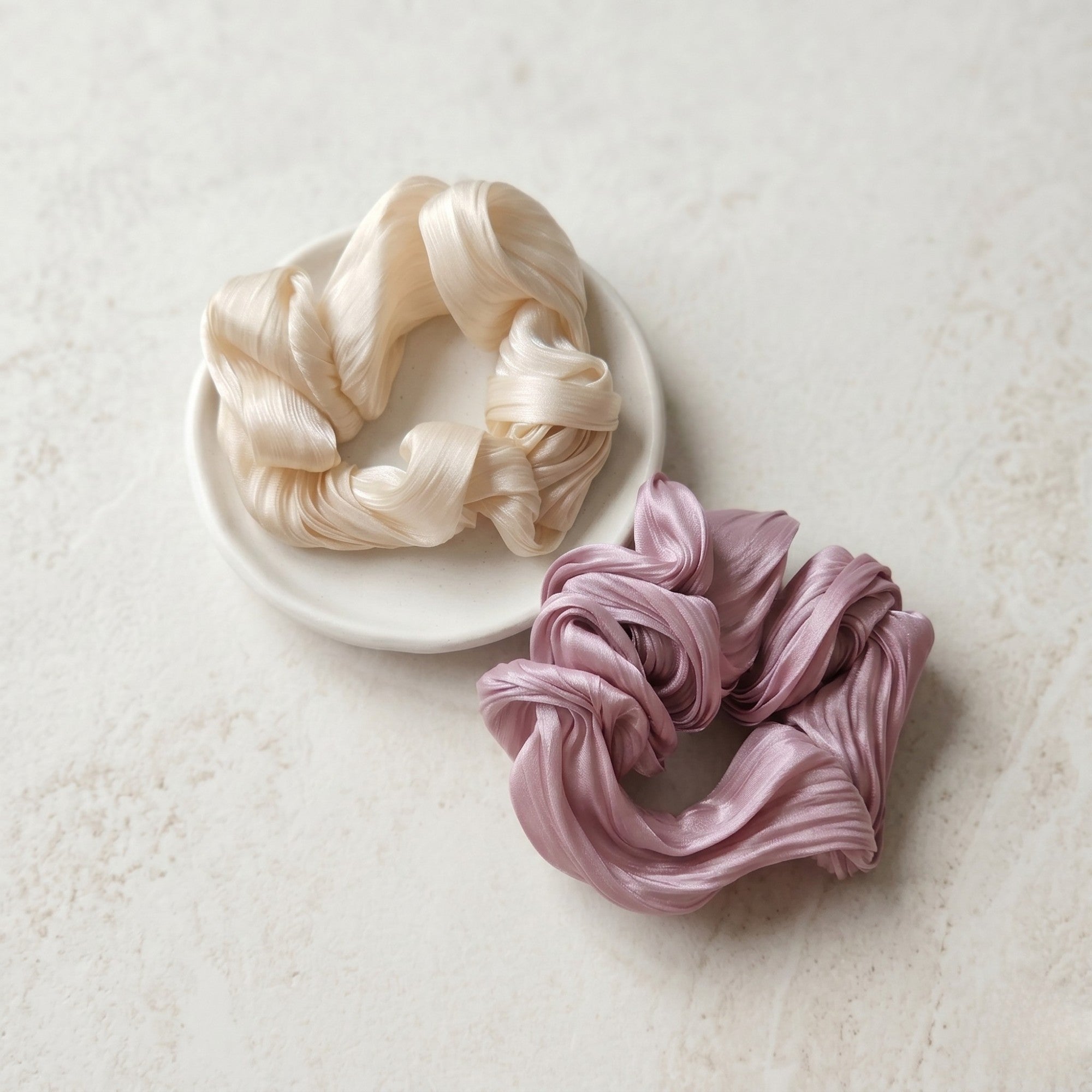 Gifts for her – shimmering pastel organza scrunchies 2 pack