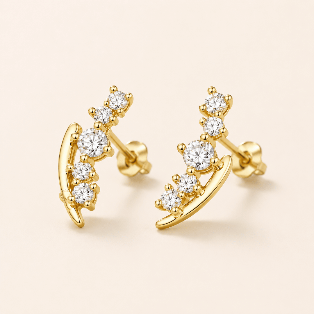 gifts for her – Starlight gold crystal earrings with curved design