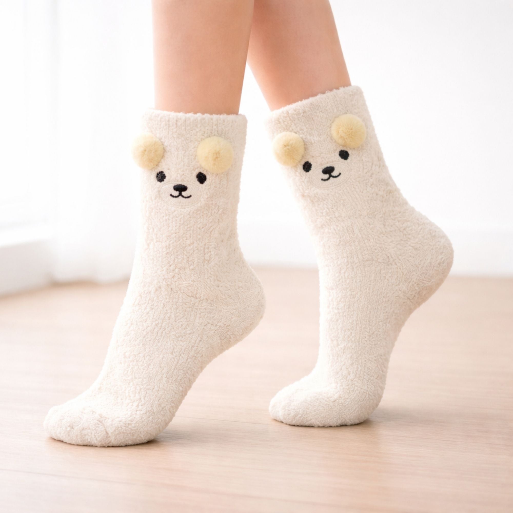 Gifts for her – Fluffy Bear Socks cosy cream bear design