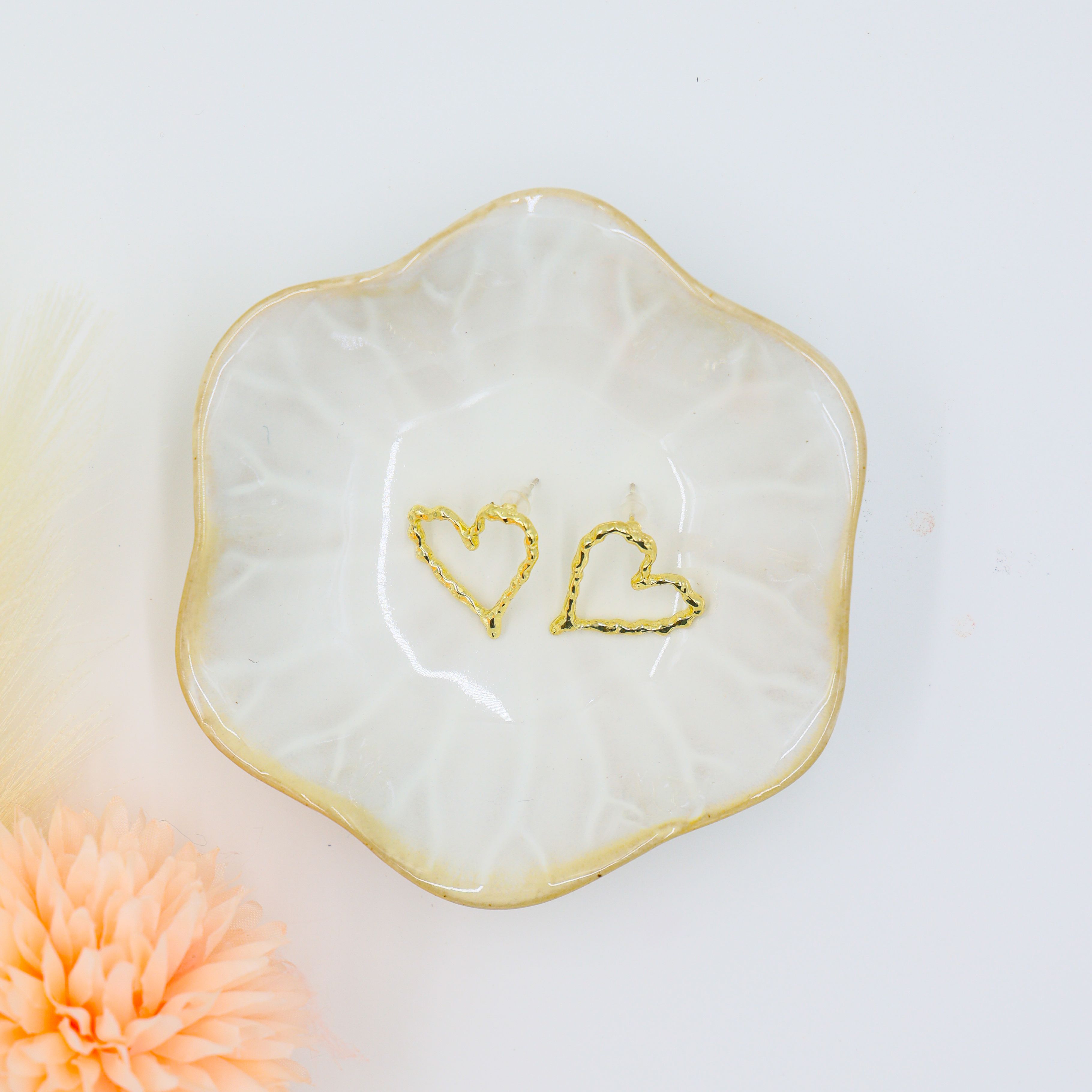 Gifts for her – Golden Heart Earrings with textured gold finish