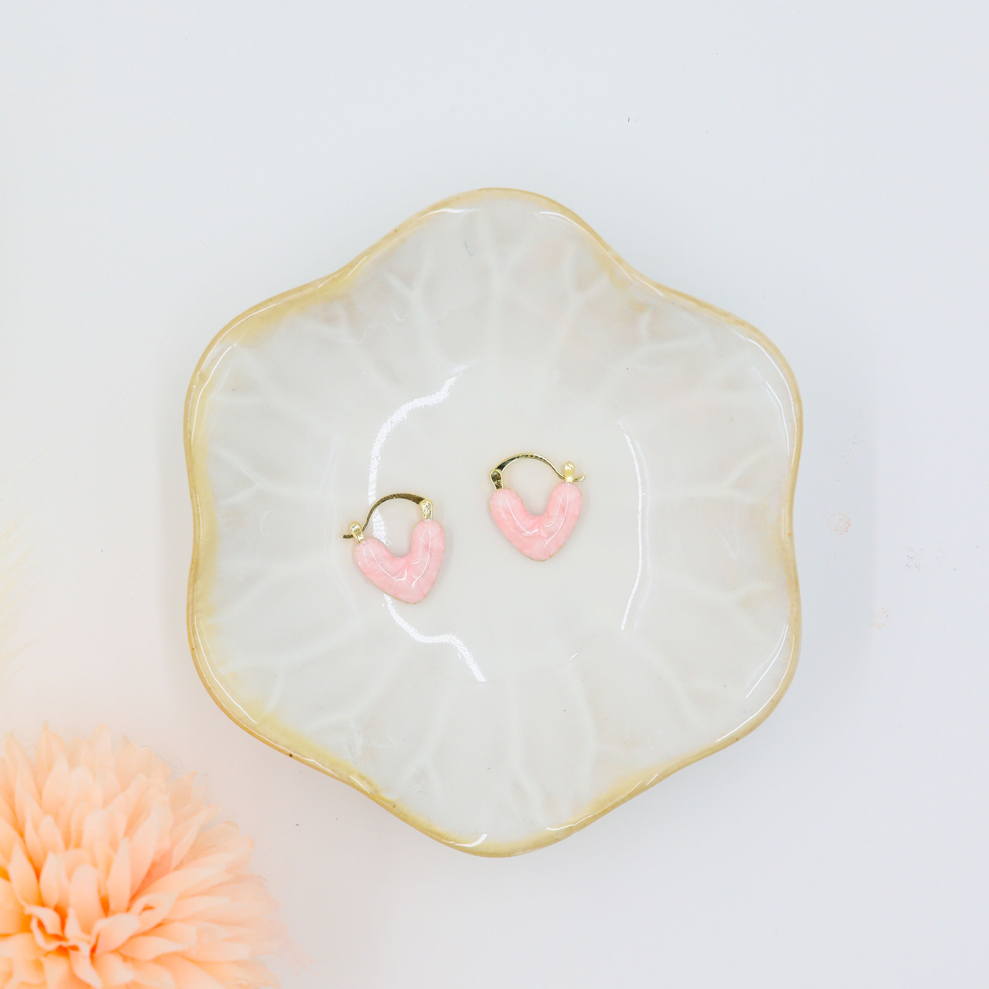 Gifts for her – Pink Heart Crystal Earrings with gold