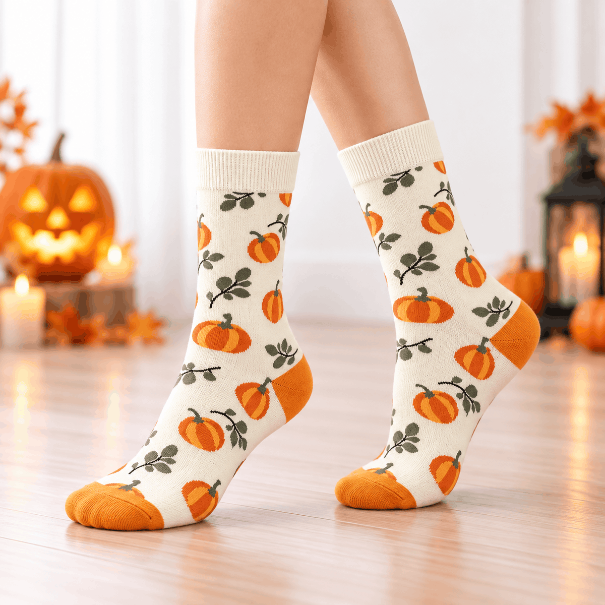 Halloween gifts for her featuring cosy pumpkin socks in black, pink and cream seasonal designs
