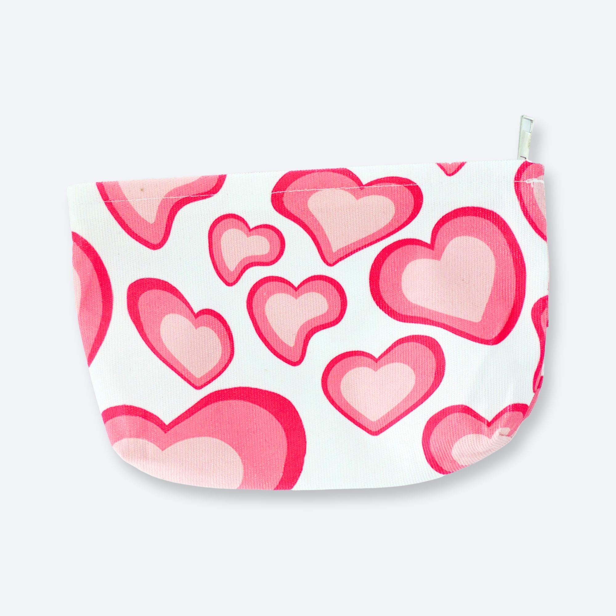 Heart Print Cosmetic Bag with charming heart pattern, ideal for makeup or essentials, offering versatility and a thoughtful, practical gift option.