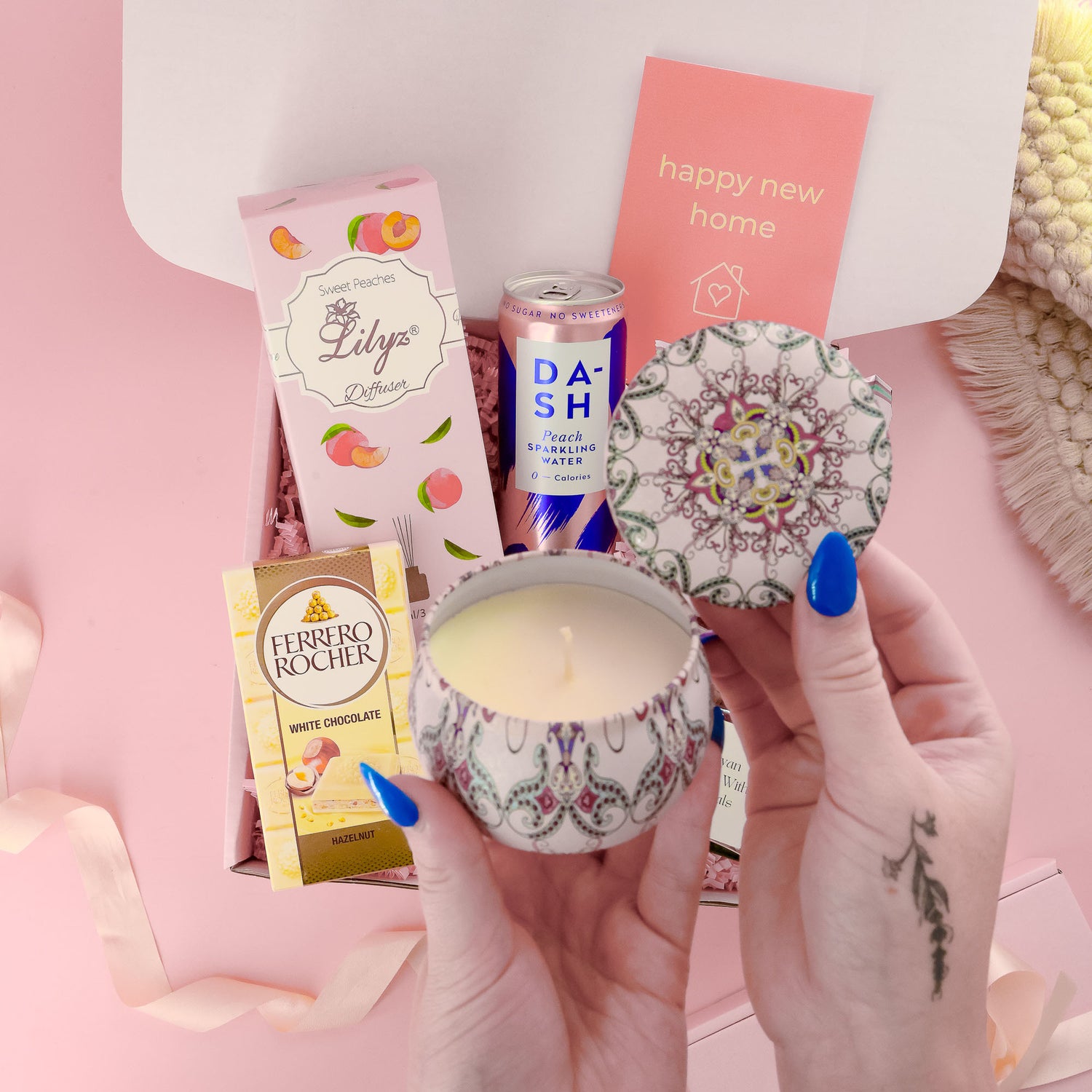 Housewarming Gift Box – stylish new home gift for her with candle and pampering treats