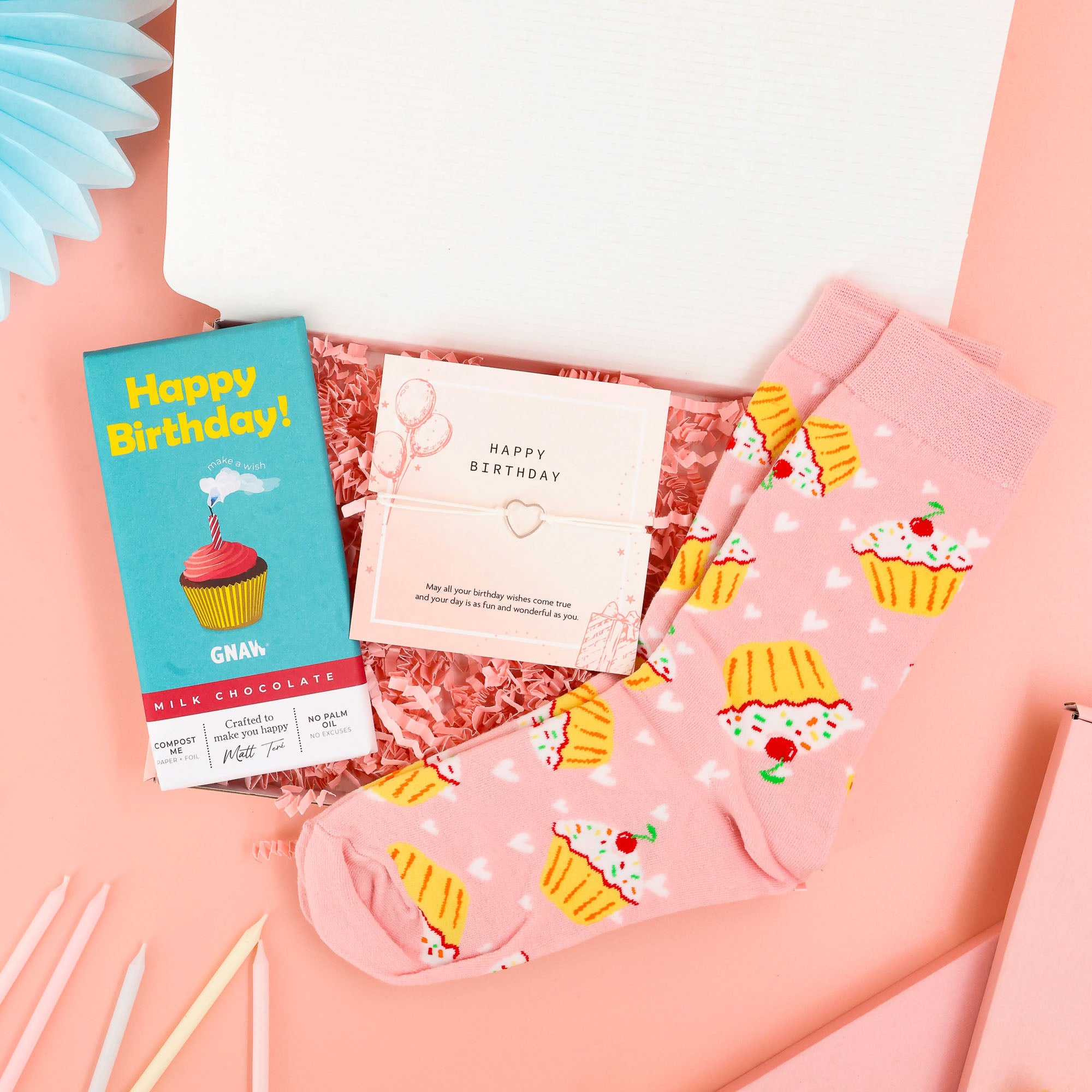 birthday gift – letterbox birthday hamper with chocolate and birthday socks
