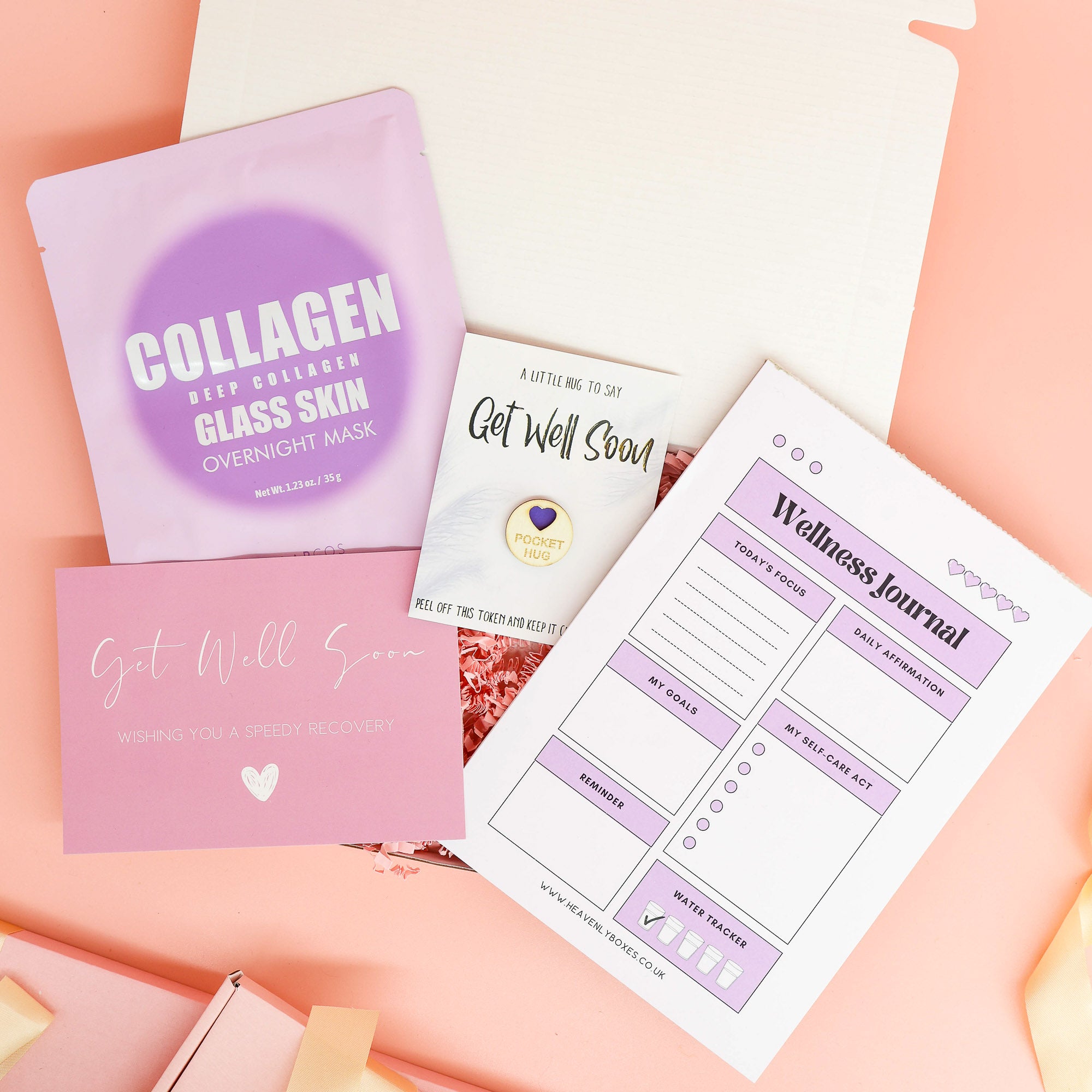 get well soon gift – Get Well Wishes Box with overnight face mask, wellness journal and pocket hug