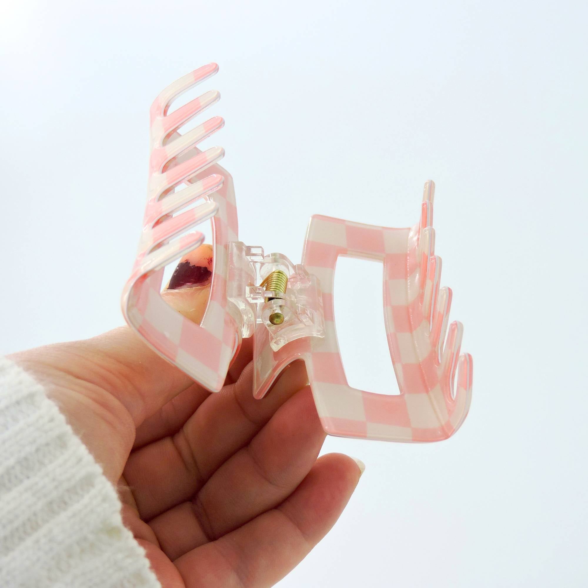 Pink Checkered Big Claw Hair Clip