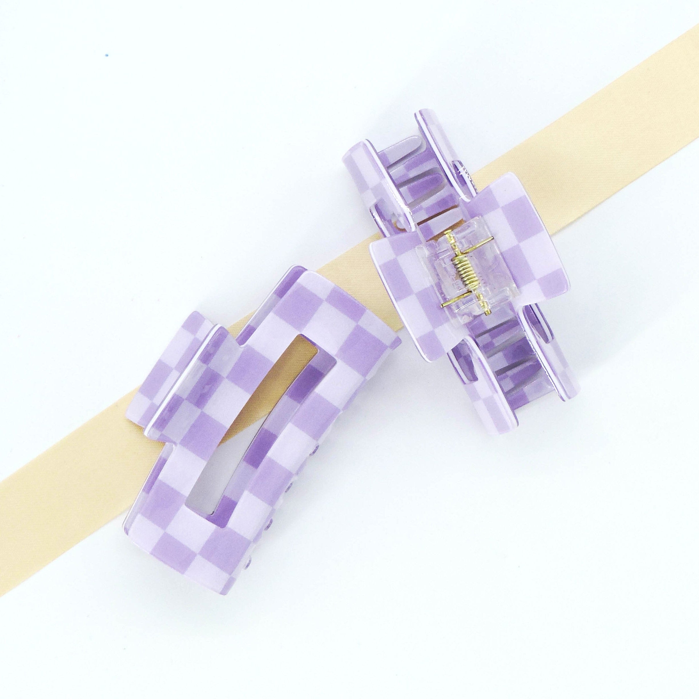 Purple Checkered Big Claw Hair Clip in checkerboard pattern, offering a stylish and secure hold for various hairstyles.