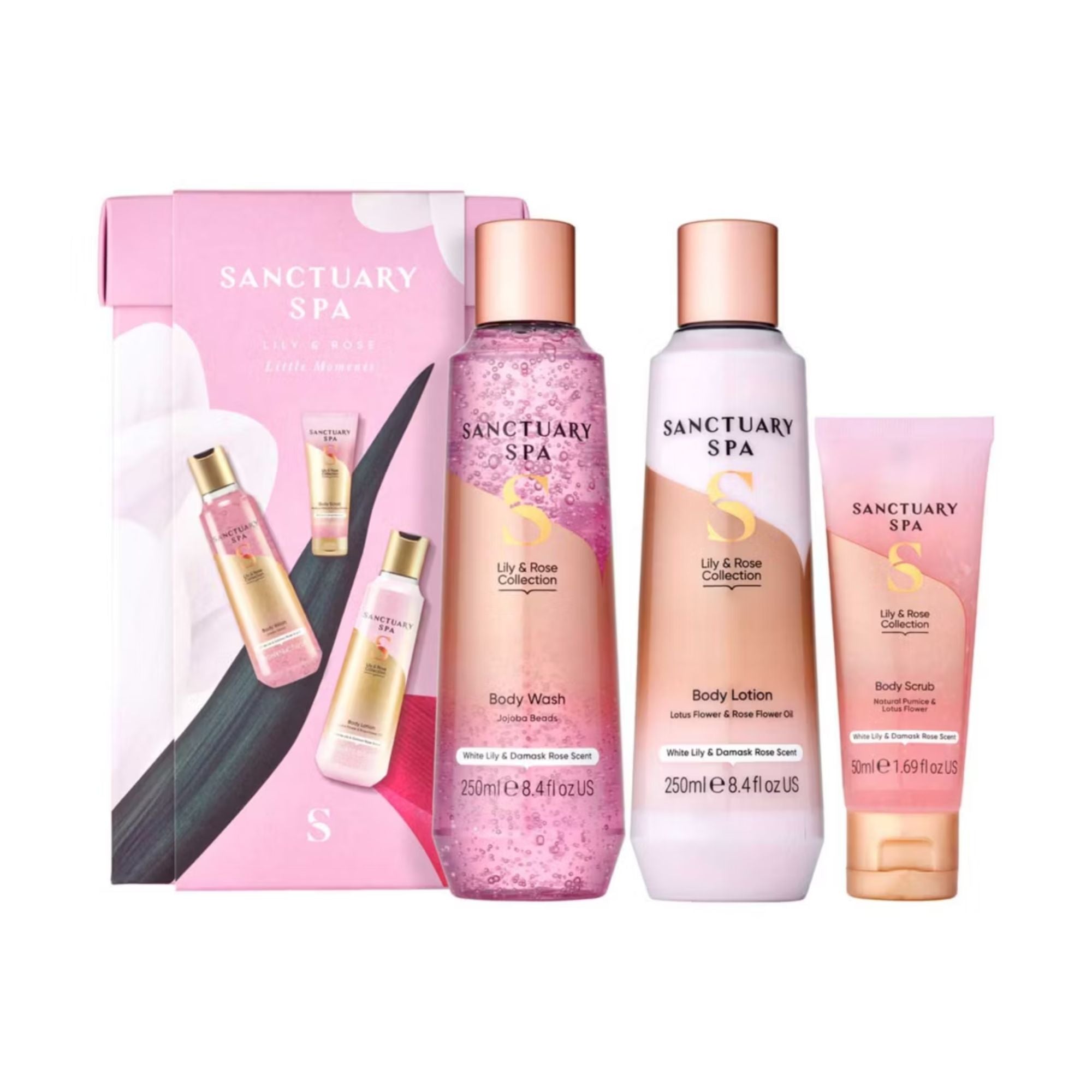 Selfcare gifts – Lily and Rose body wash scrub and lotion trio