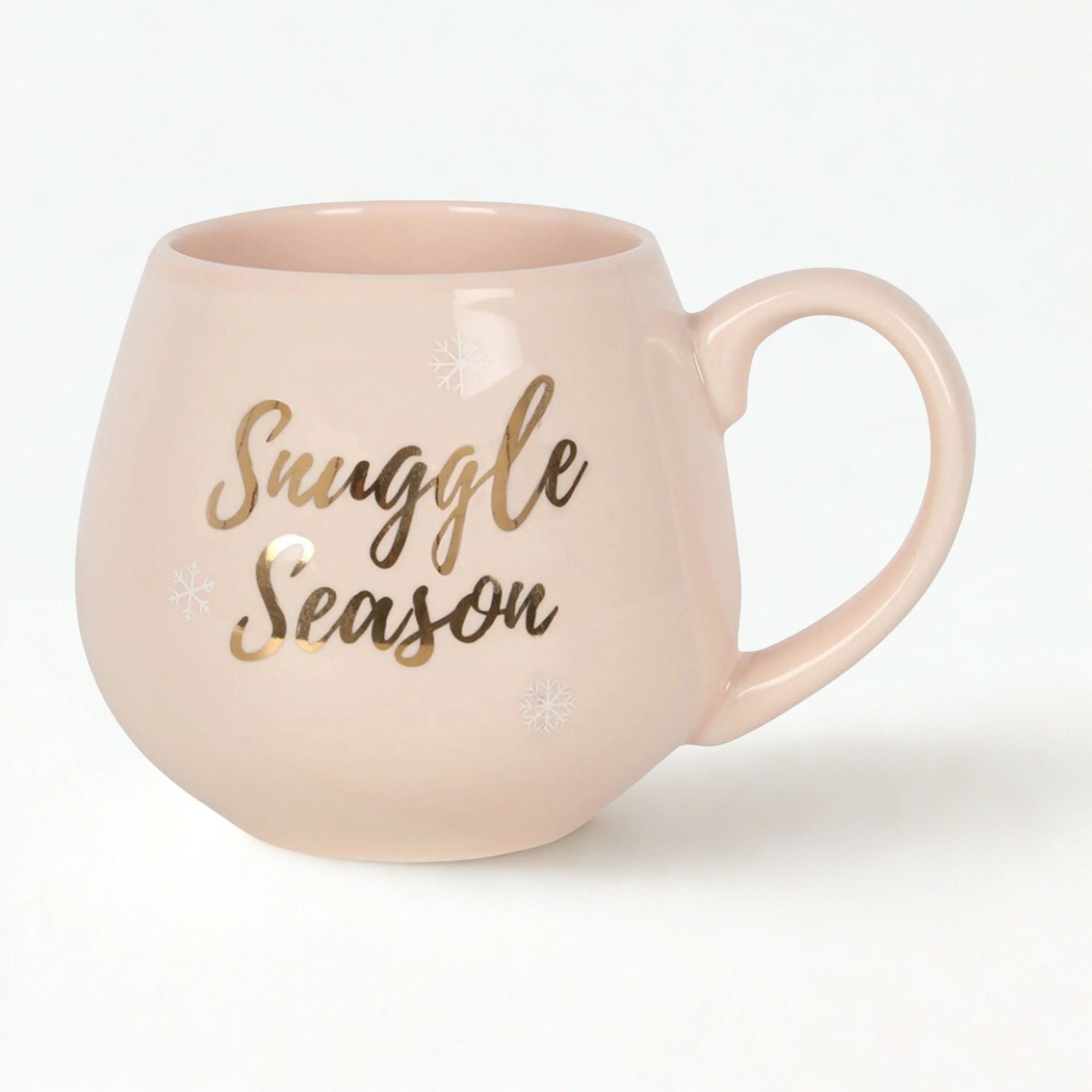 Snuggle Season Mug: A ceramic coffee cup with chic rose gold accents, ideal for warmth and comfort during winter. sold by heavenly boxes