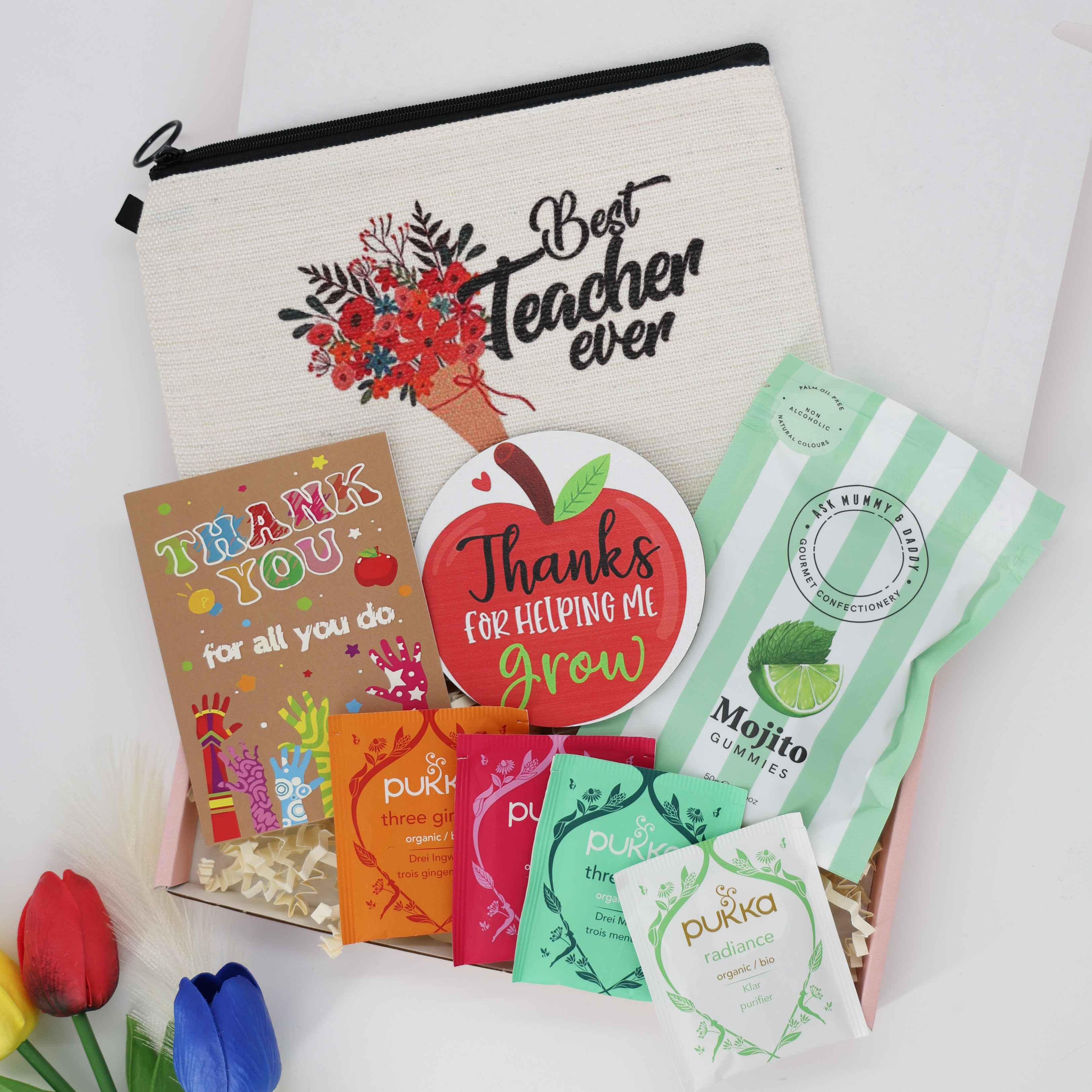 Teacher Appreciation Gift - Clear Acrylic Sign With 'Thank You For Helping Me Grow' Message, 4x4 Inches