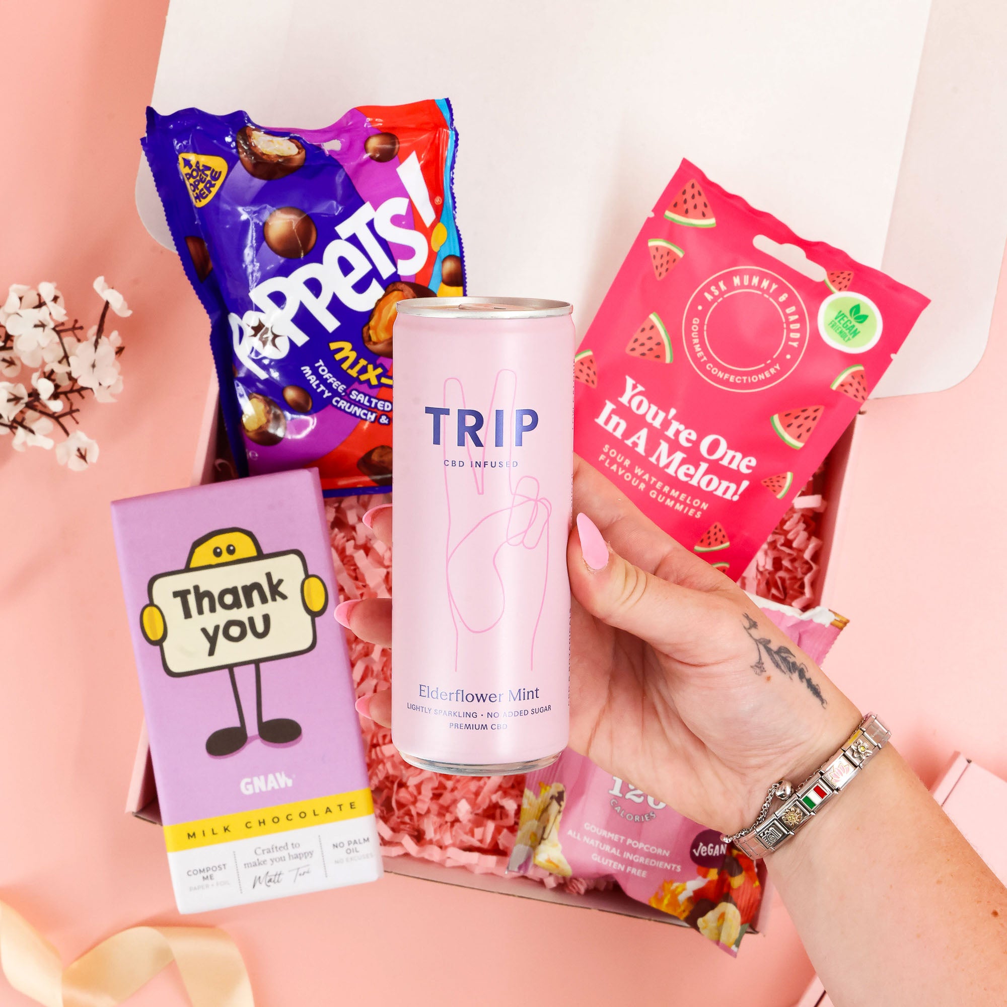 thank you gift – thank you snack hamper with chocolate and popcorn