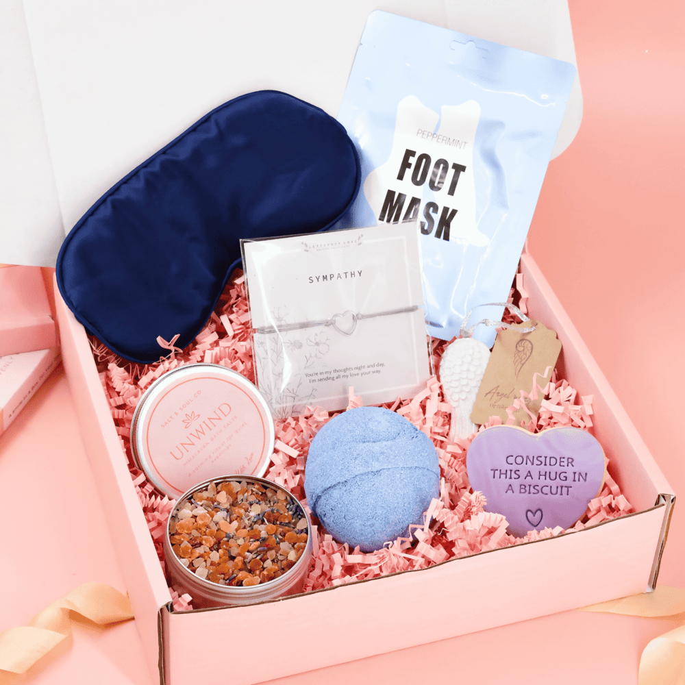 Thinking of you gift – Thinking of You Gift Box with bath salts, eye mask and calming spa treats