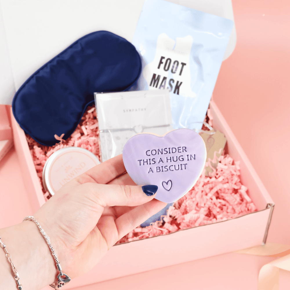 Thinking of you gift – Selfcare gift box with soothing foot mask and keepsake bracelet