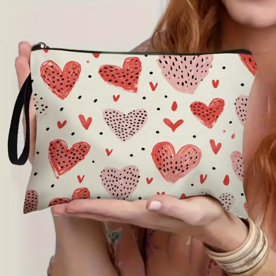 Valentines gift Heart Print Make Up Bags combining style and practicality.