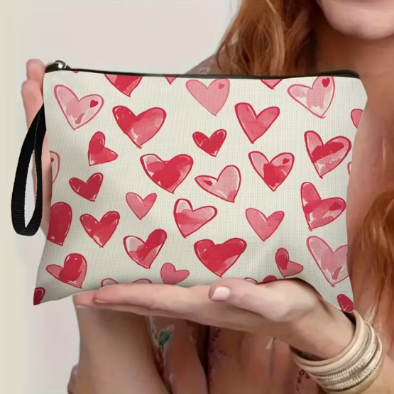 Valentines gift Heart Print Make Up Bags designed for everyday organisation.