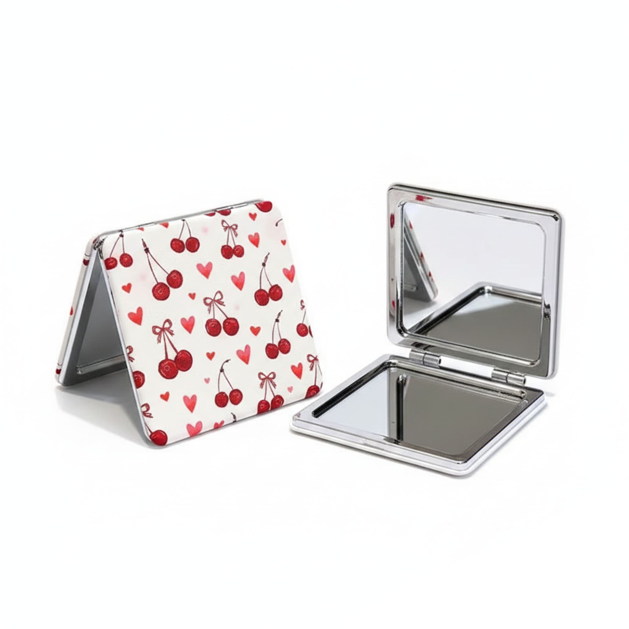 Valentines gift Cherry & Hearts Compact Travel Mirror designed for everyday touch-ups.