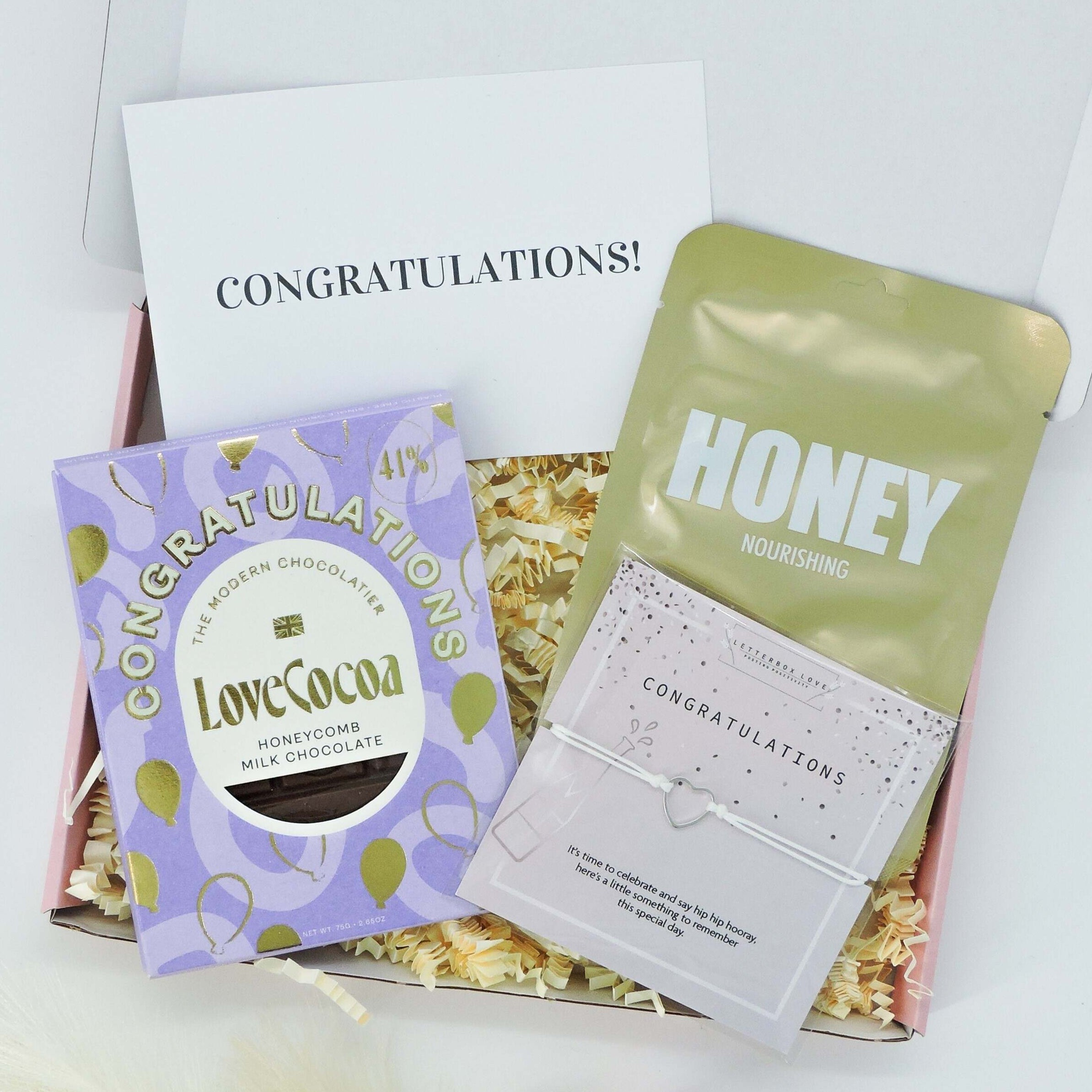 You Did It! Gift Box – good luck exam gift with congratulatory chocolate, nourishing skincare, and charm bracelet