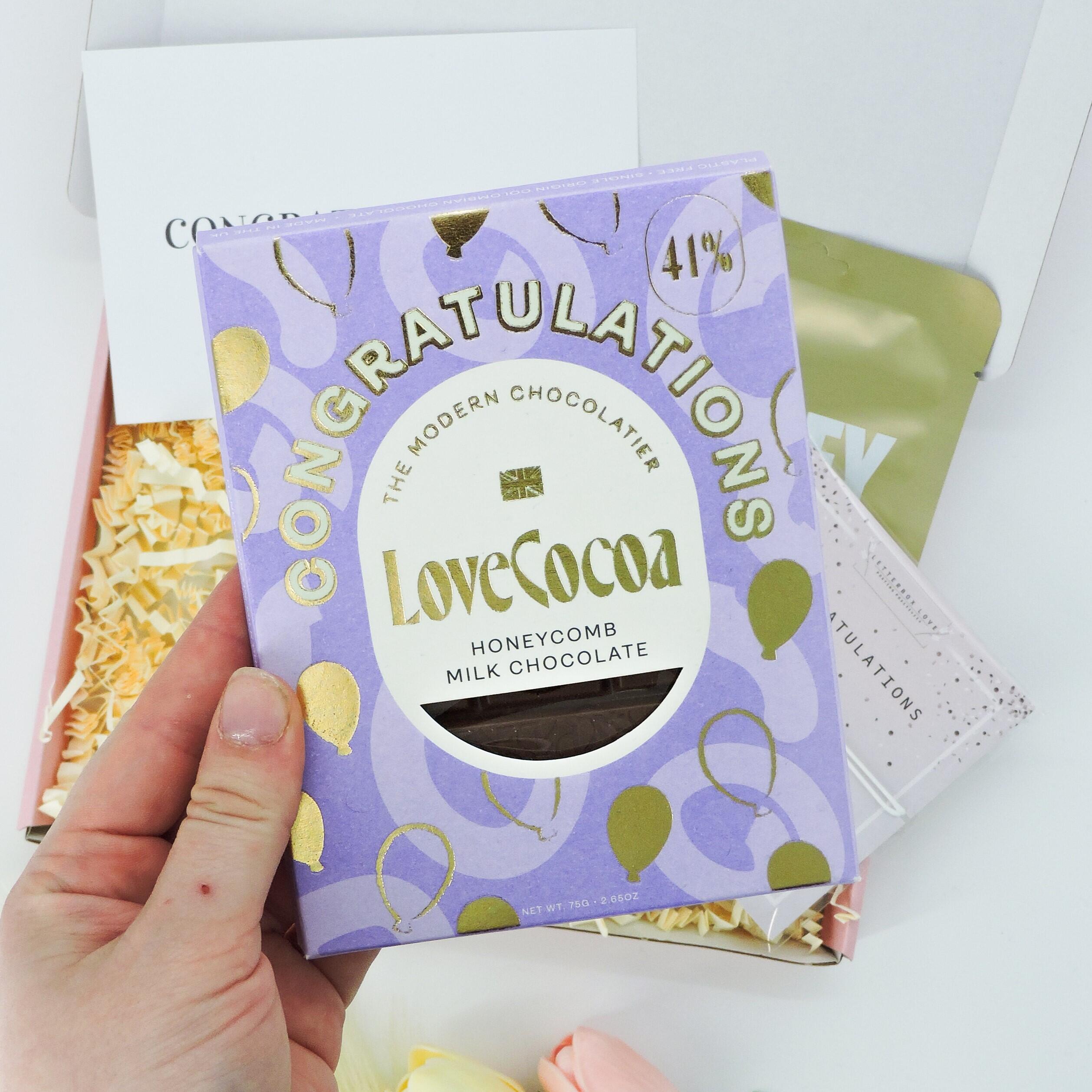 Good luck exam gift – You Did It! box with honey face mask, heart bracelet, and chocolate pick-me-up