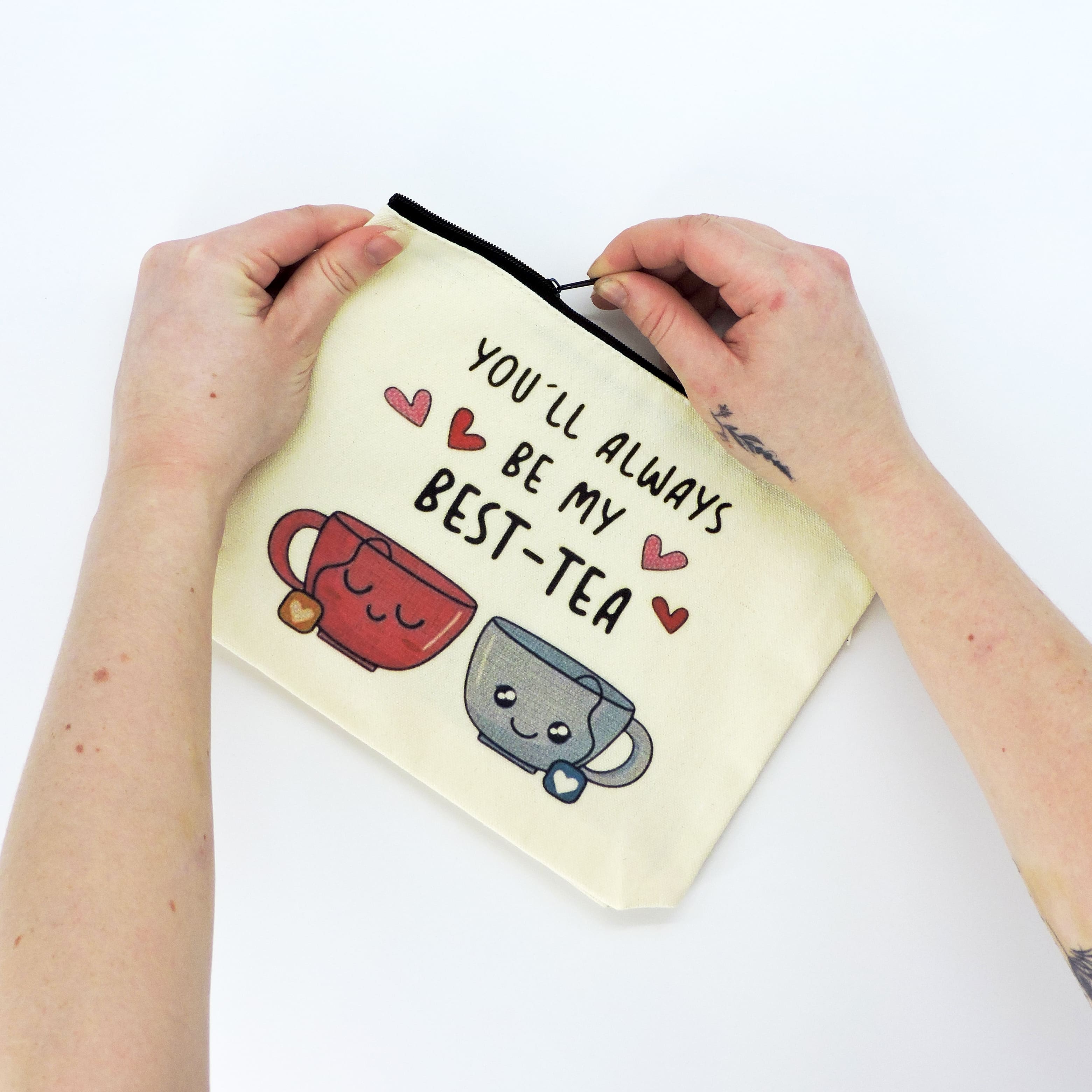 You’ll Always Be My Best-Tea zipper pouch with playful tea-themed artwork, ideal for storing makeup or small essentials, perfect for gifting to tea-loving friends.