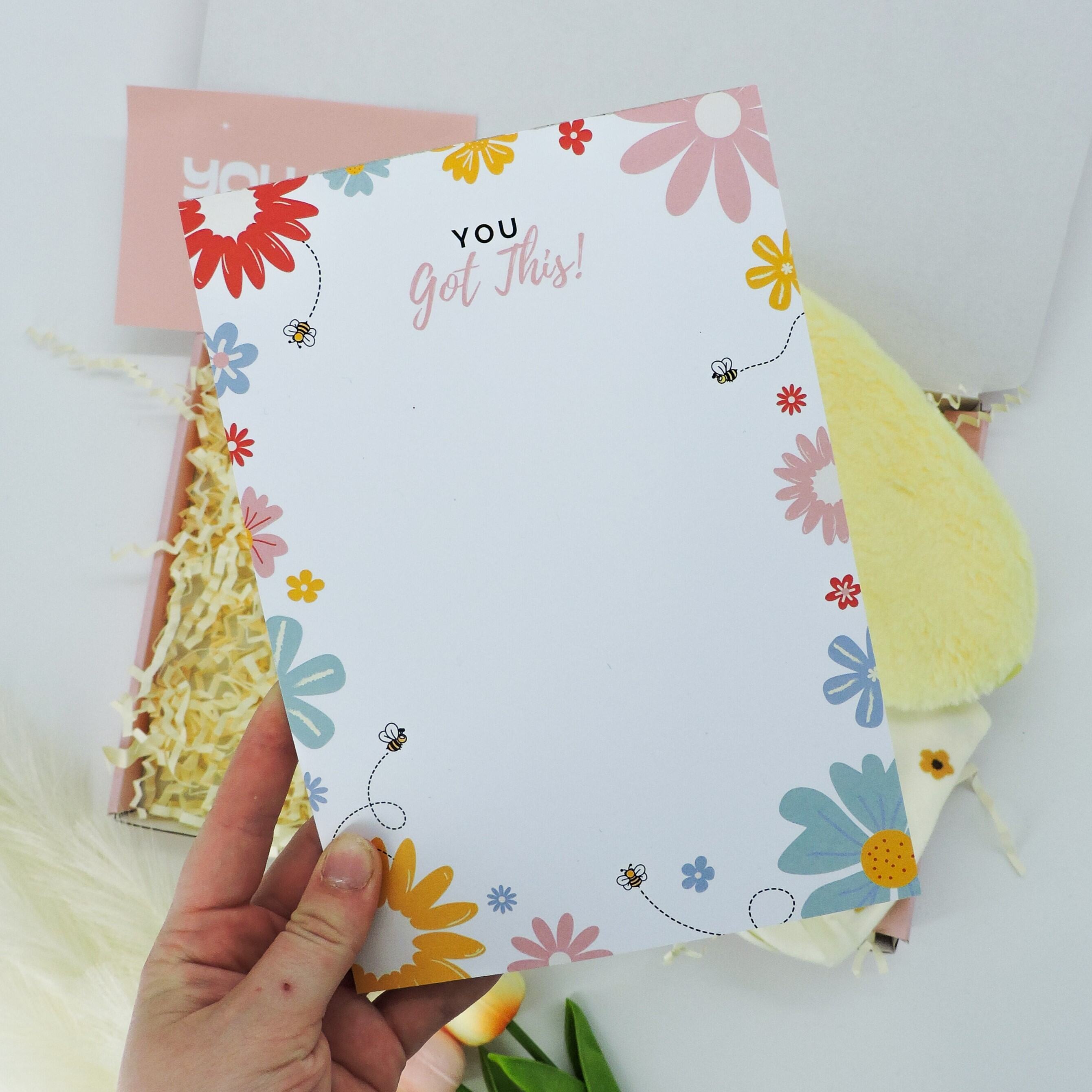 Good luck exam gift – You’ve Got This box with a motivational notepad, rose quartz face mask, and soft eye mask