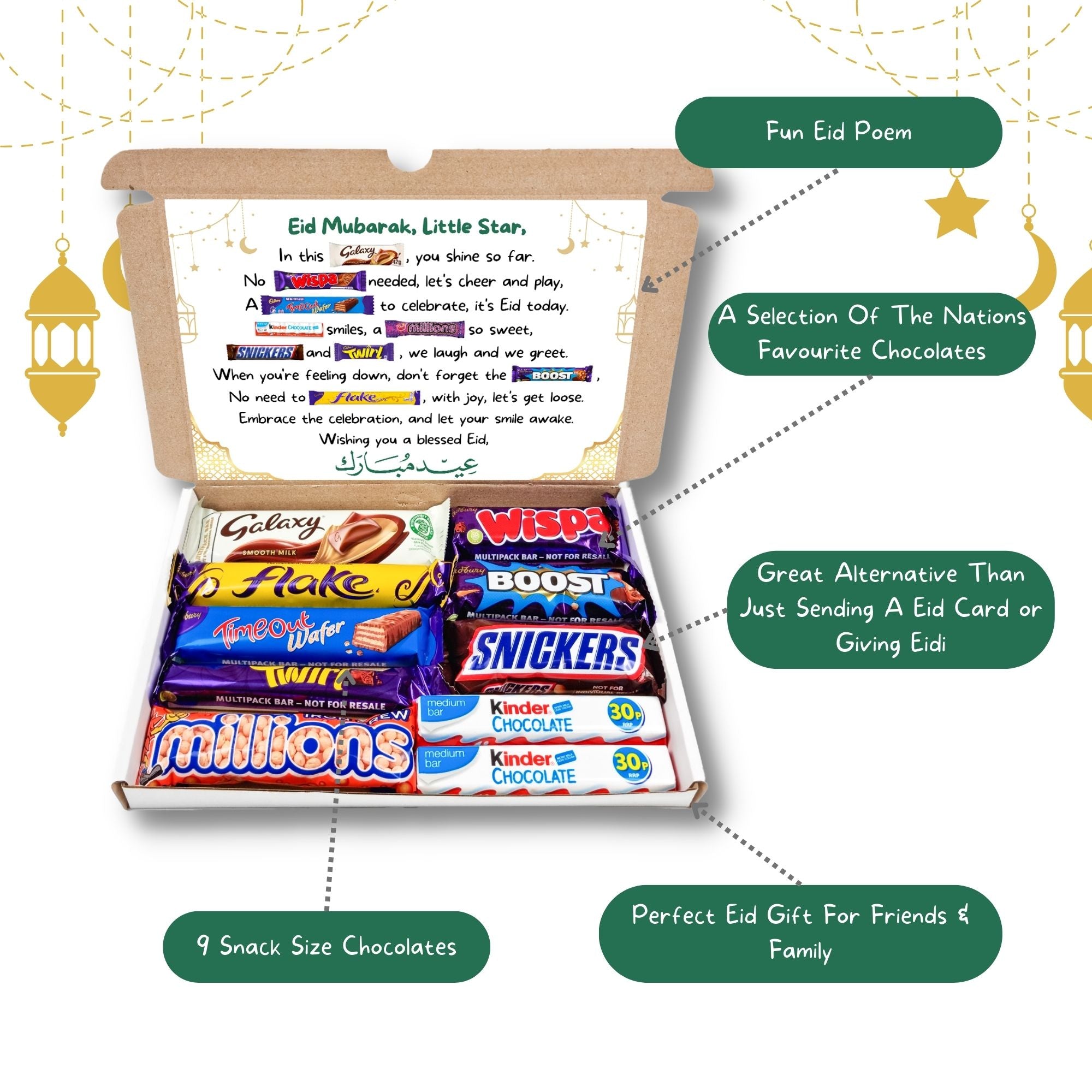 Eid Mubarak Chocolate Poem Gift – thoughtful Eid gift featuring a selection of chocolates and a heartfelt poem.