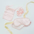 Pink Silk Eye Mask & Scrunchie Set - Beauty Sleep Duo, featuring a soft eye mask and matching scrunchie for luxurious bedtime comfort and style.