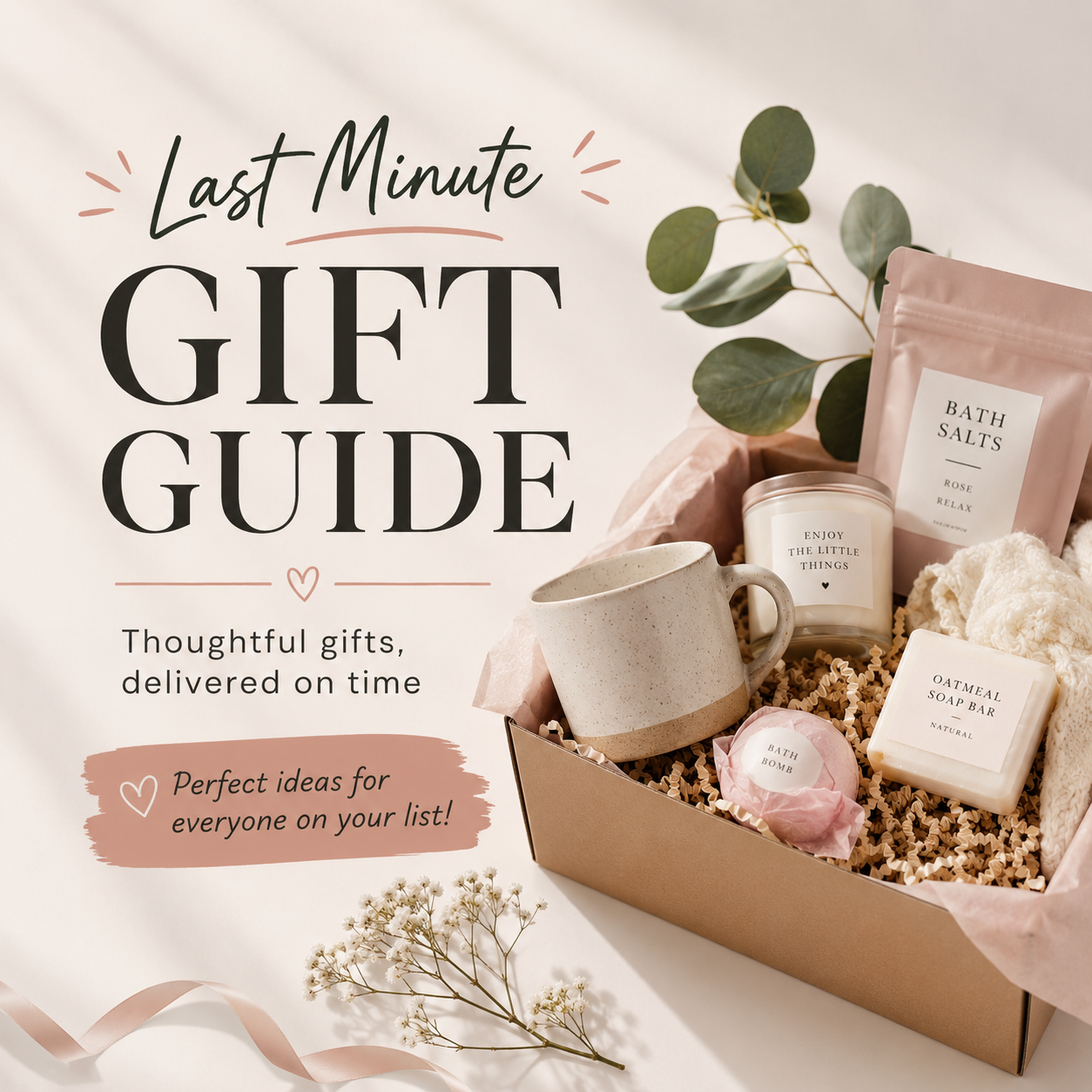 Last minute gift guide with beautifully packaged self care gift box