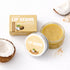 Close-up of Amatoni Coconut Lip Scrub in a round container, showcasing its exfoliating powder texture, perfect for softening and nourishing lips.