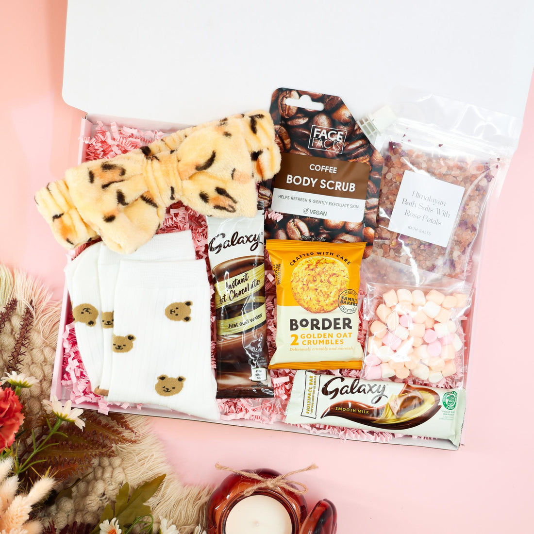 Autumn gifts coffee and chocolate cosy treat box – seasonal hamper with socks and biscuits


