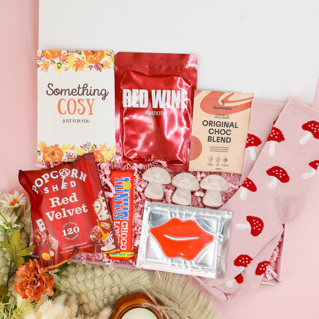 Autumn gifts for her – Mushroom Magic Autumn Box with mushroom socks and sweet treats