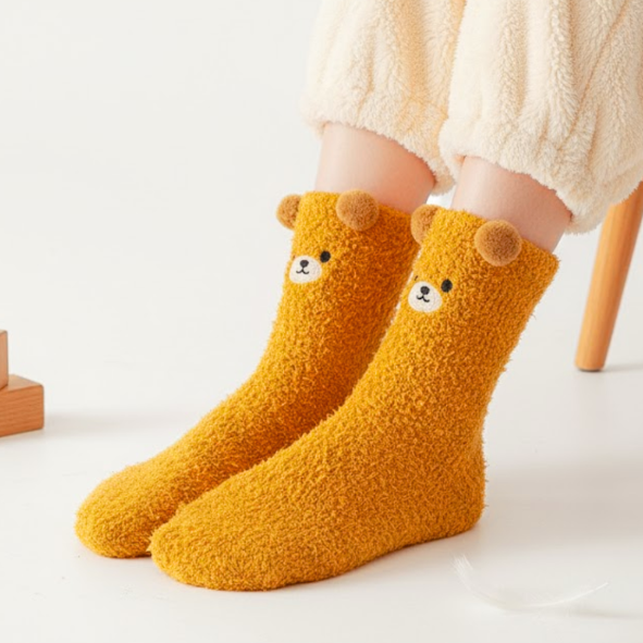Self care gifts for her – orange Fluffy Bear Socks with cute bear ears