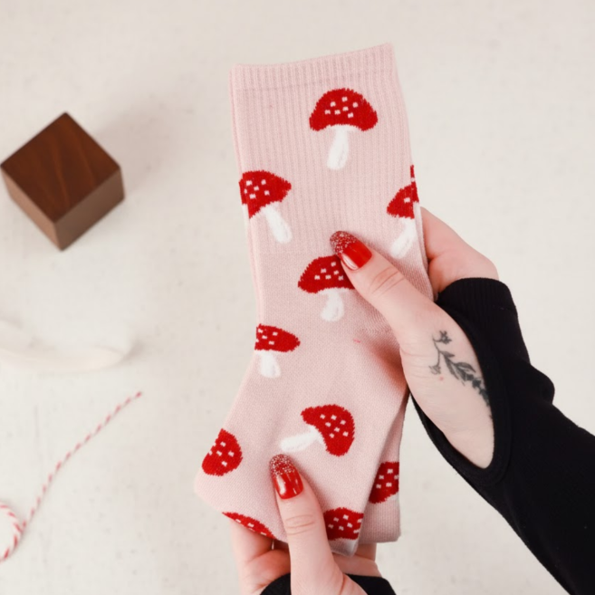 Self care gifts for her – cosy Mushroom Print Socks perfect for pamper nights